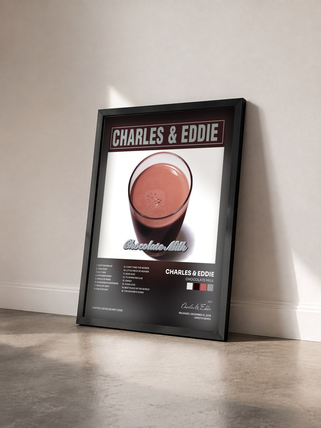 #noir Tableau de l'album Chocolate Milk de Charles & Eddie vu de trois quarts, cadre noir