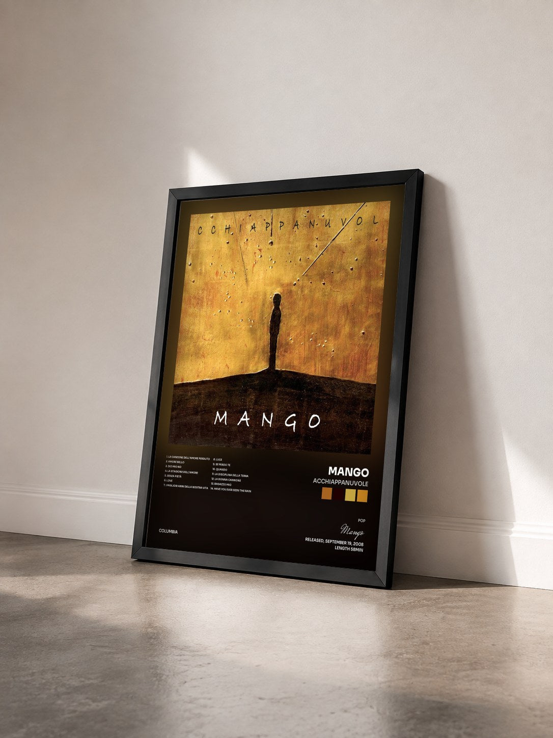 #noir Tableau de l'album Acchiappanuvole de Mango vu de trois quarts, cadre noir