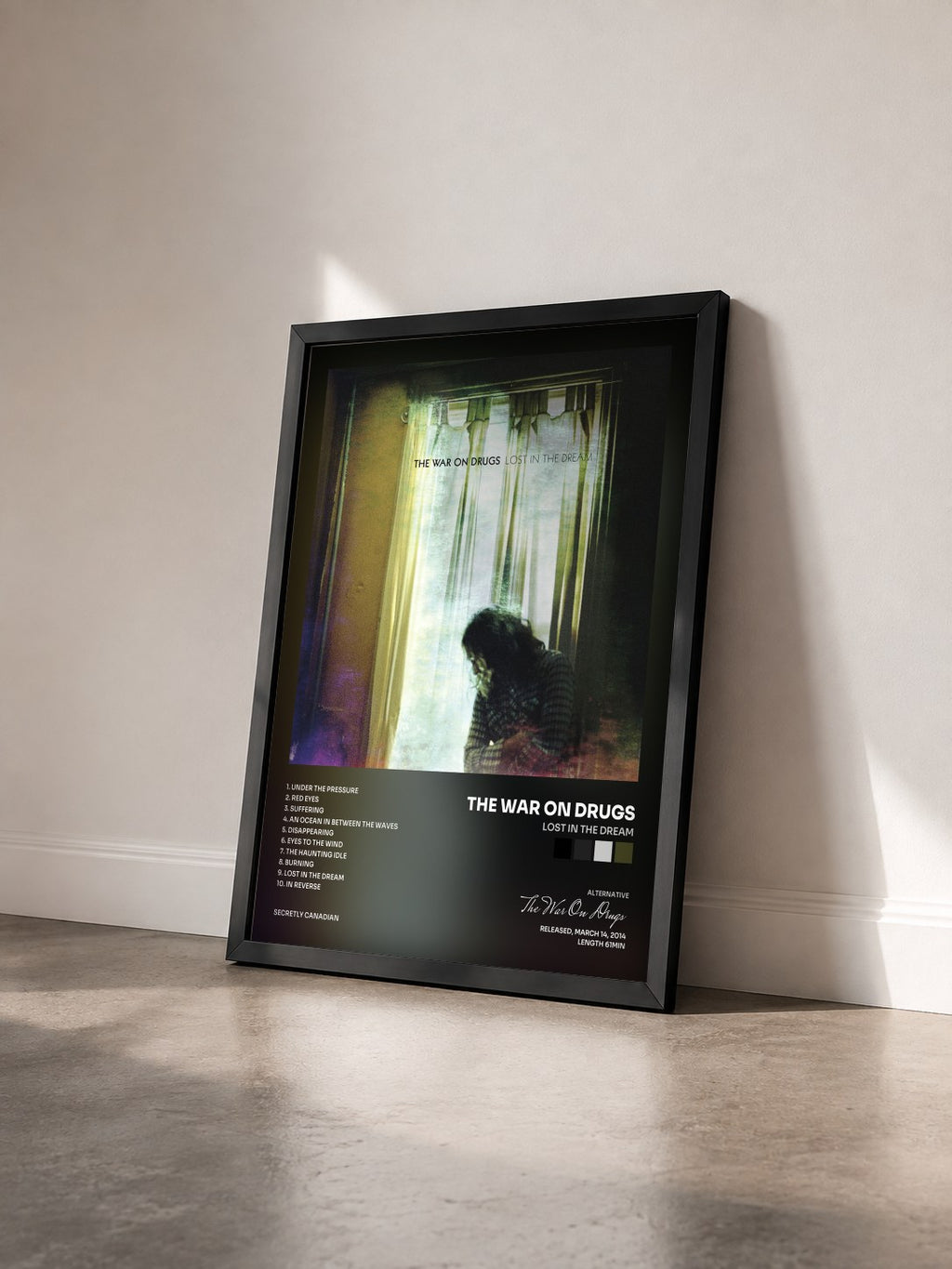 #noir Tableau de l'album Lost In The Dream de The War On Drugs vu de trois quarts, cadre noir