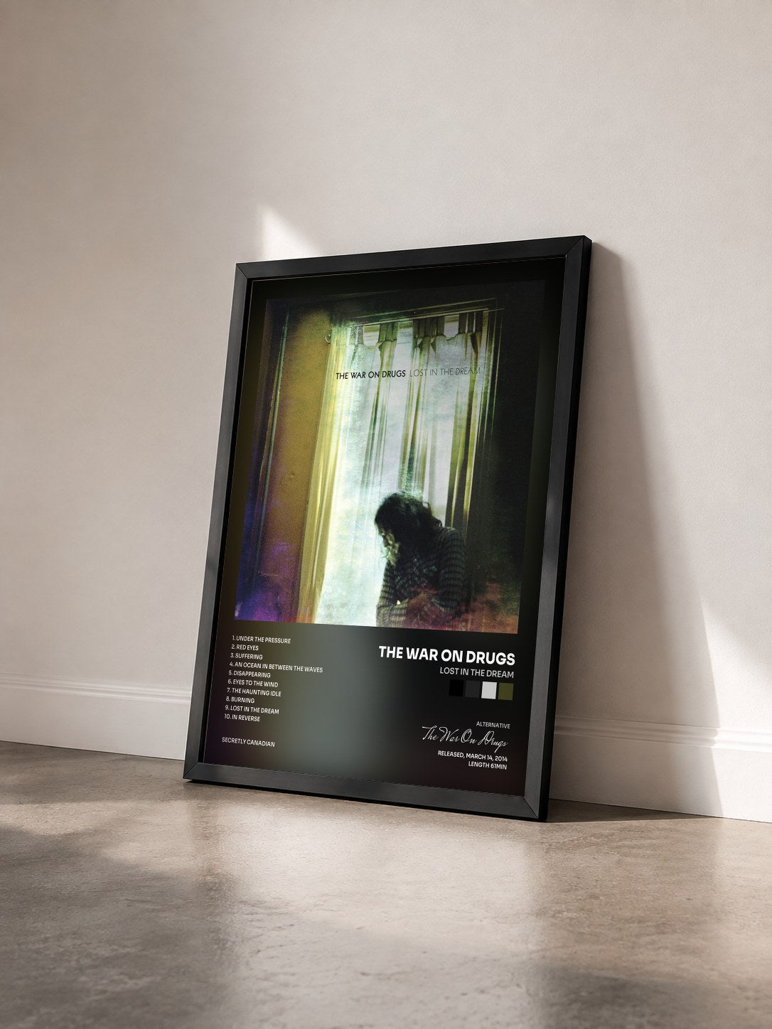 #noir Tableau de l'album Lost In The Dream de The War On Drugs vu de trois quarts, cadre noir