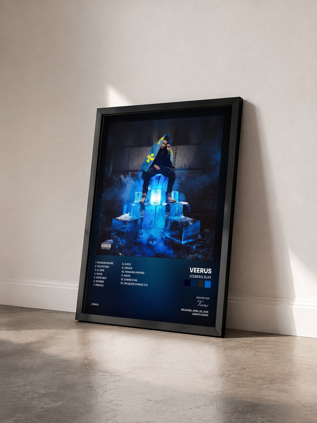 #noir Tableau de l'album Iceberg Slim de Veerus vu de trois quarts, cadre noir