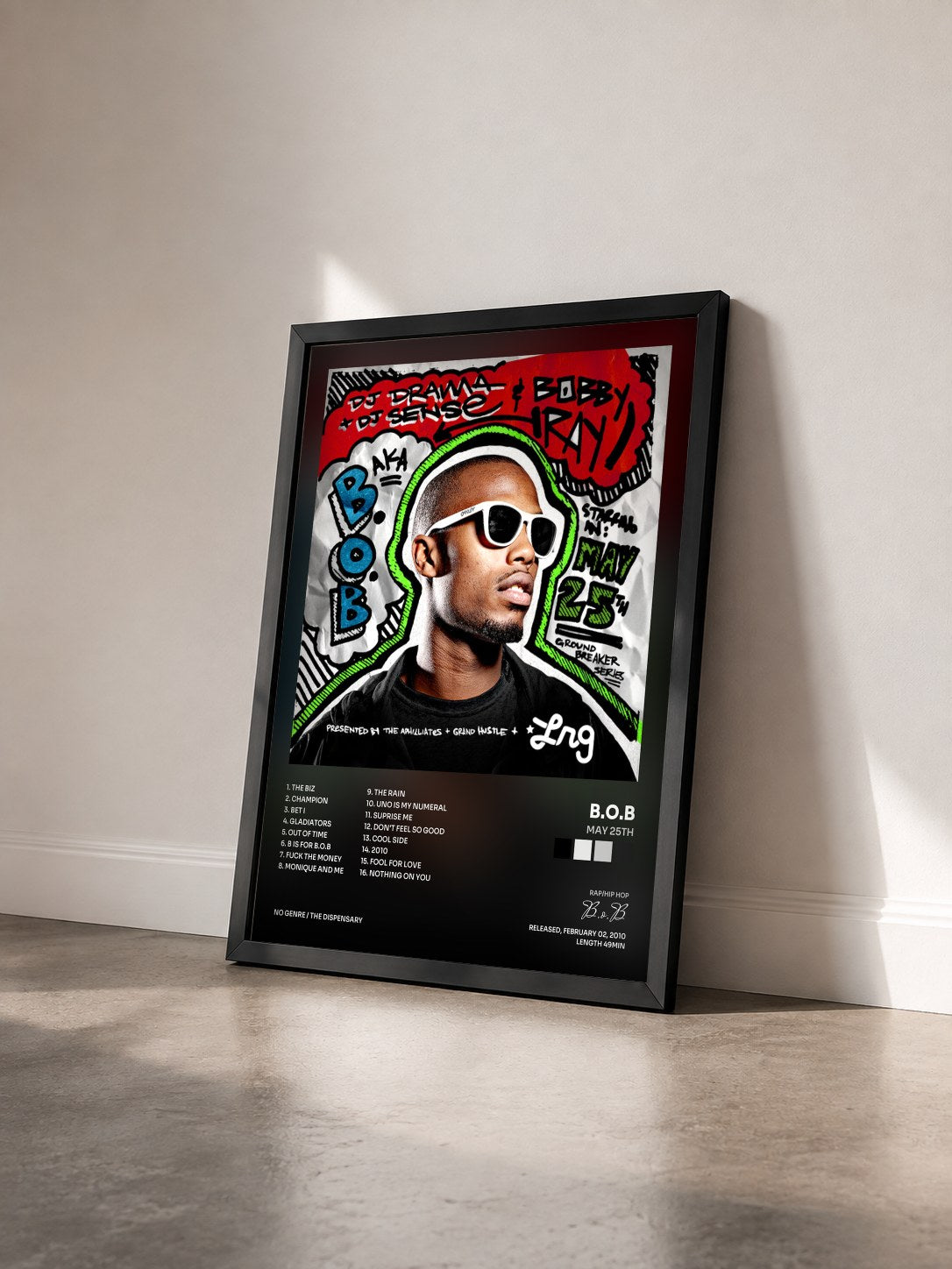 #noir Tableau de l'album May 25th de B.o.B vu de trois quarts, cadre noir