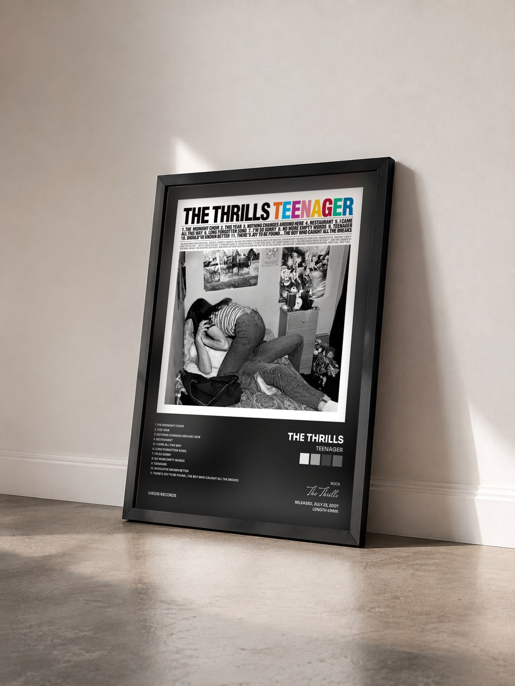 #noir Tableau de l'album Teenager de The Thrills vu de trois quarts, cadre noir