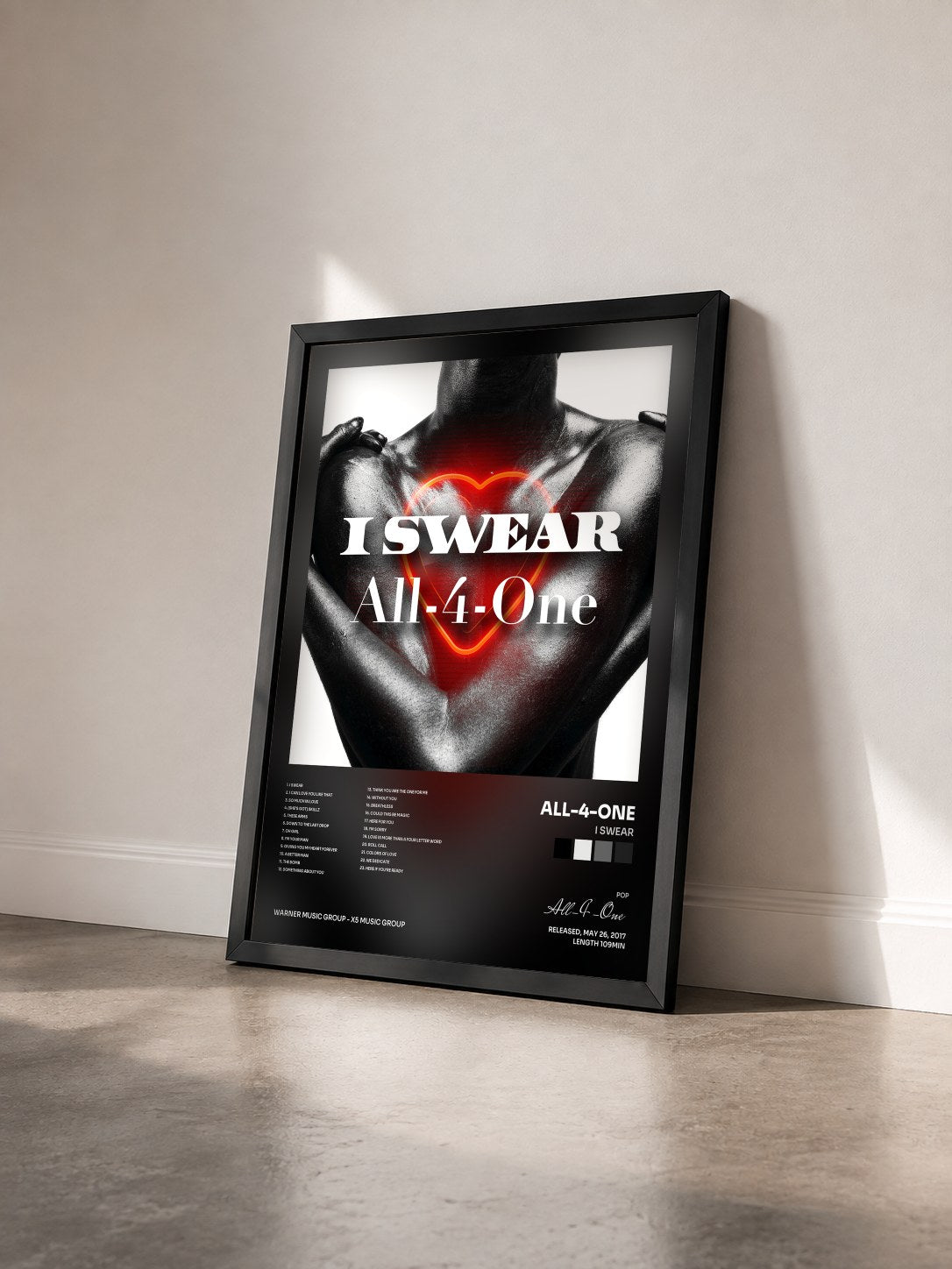 #noir Tableau de l'album I Swear de All-4-One vu de trois quarts, cadre noir