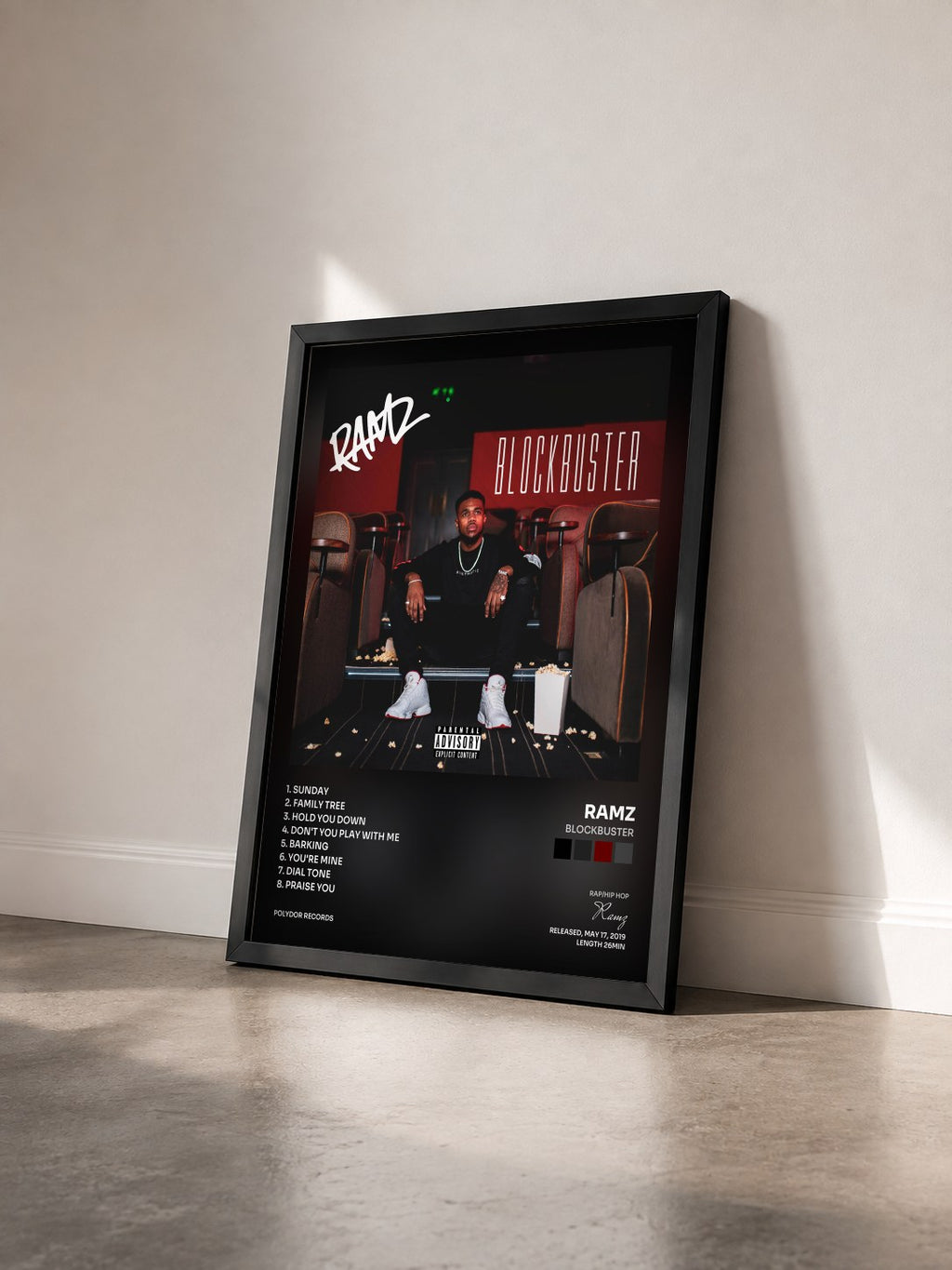 #noir Tableau de l'album Blockbuster de Ramz vu de trois quarts, cadre noir