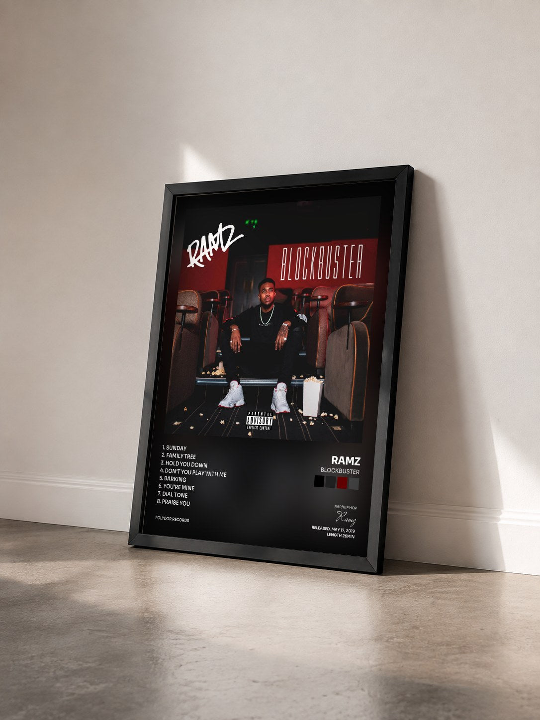 #noir Tableau de l'album Blockbuster de Ramz vu de trois quarts, cadre noir
