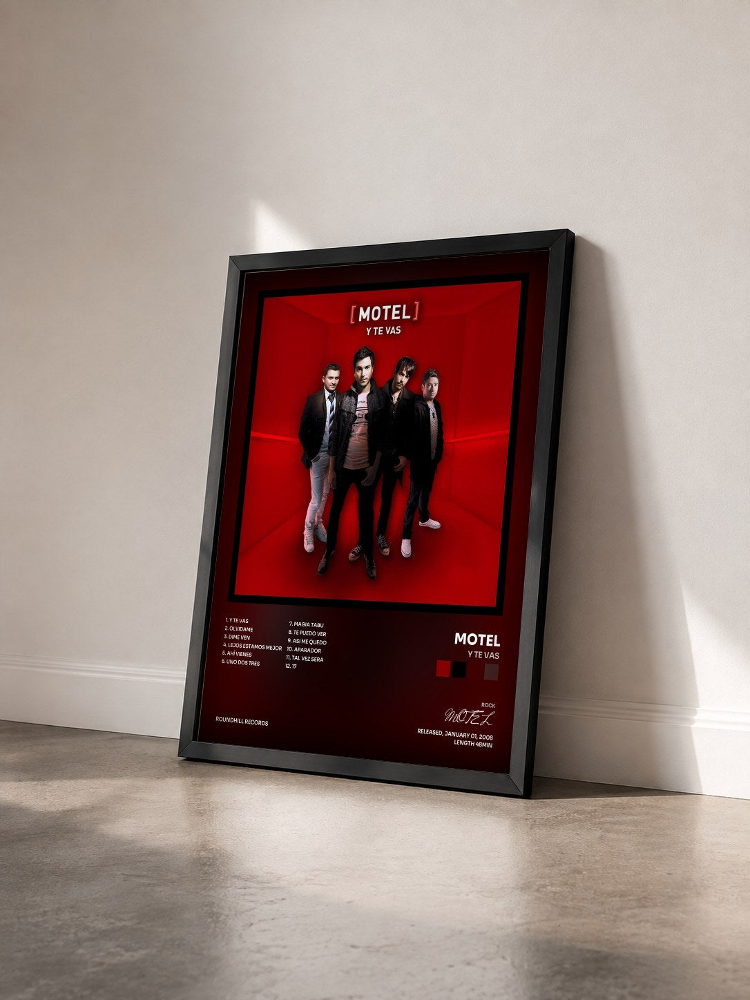 #noir Tableau de l'album Y Te Vas de MOTEL vu de trois quarts, cadre noir