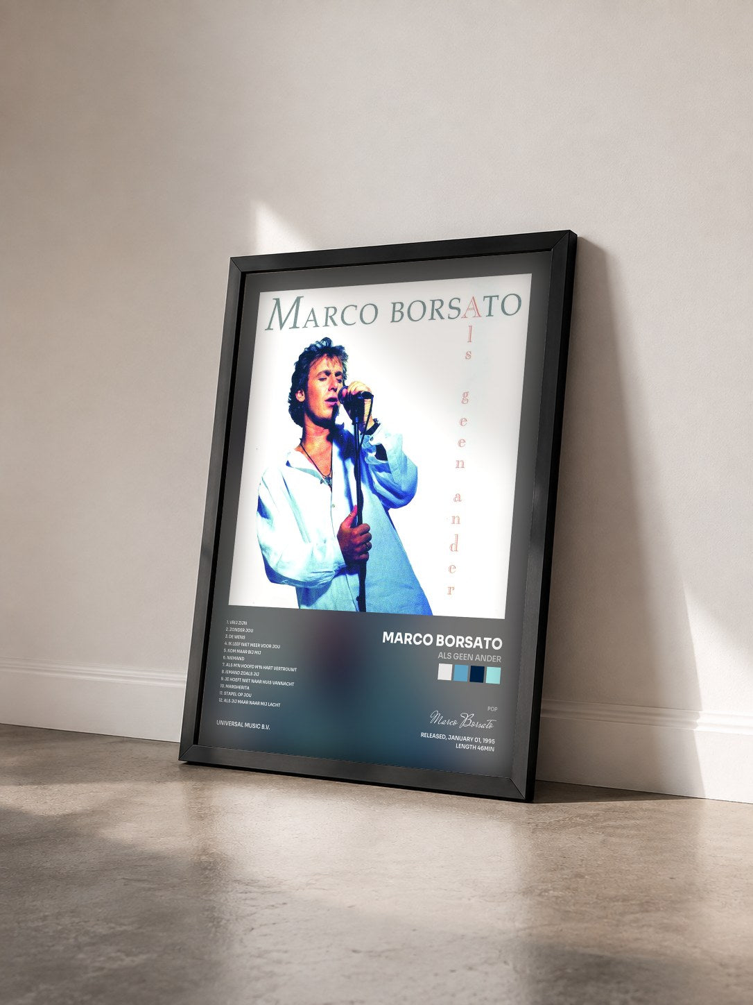 #noir Tableau de l'album Als Geen Ander de Marco Borsato vu de trois quarts, cadre noir