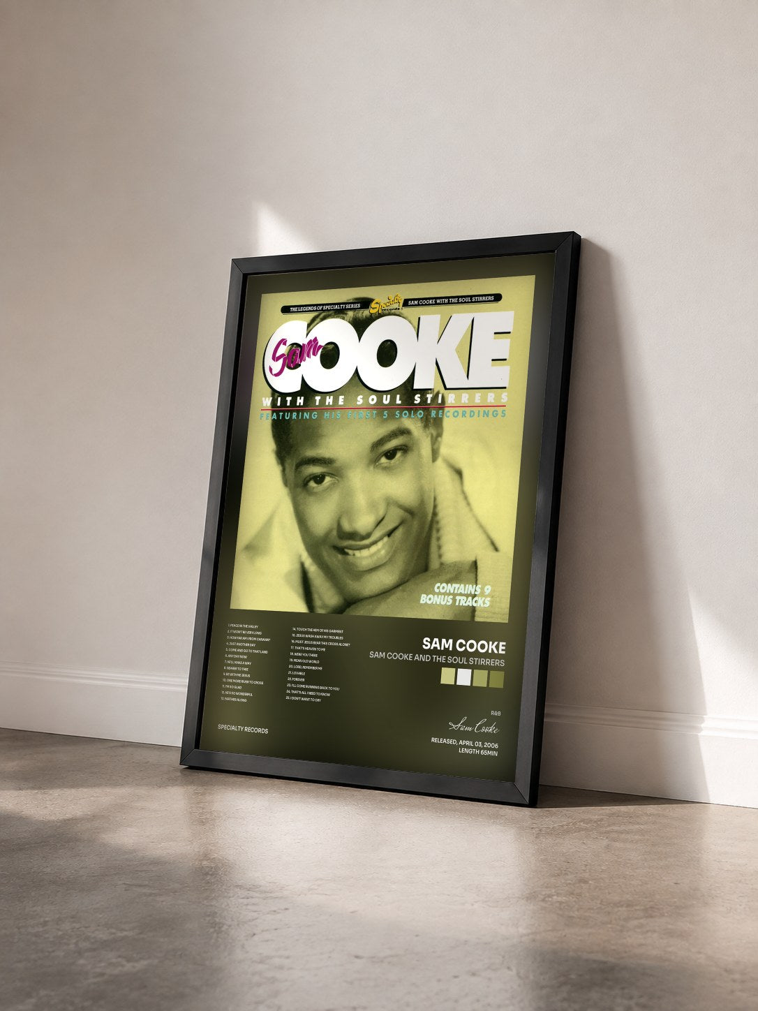 #noir Tableau de l'album Sam Cooke And The Soul Stirrers de Sam Cooke vu de trois quarts, cadre noir