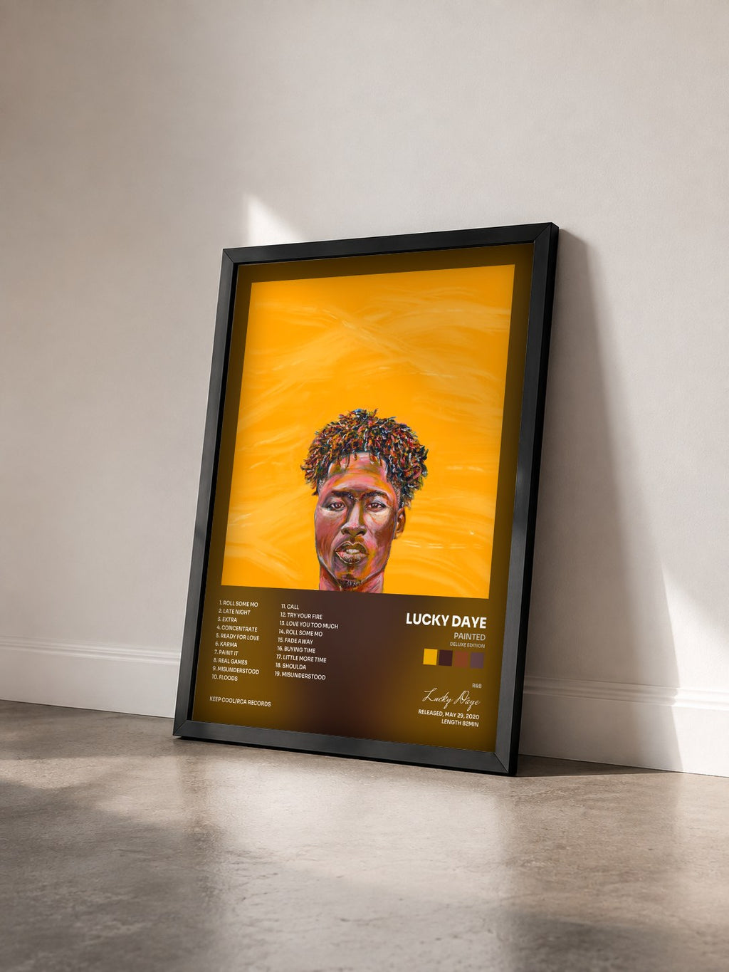 #noir Tableau de l'album Painted (Deluxe Edition) de Lucky Daye vu de trois quarts, cadre noir