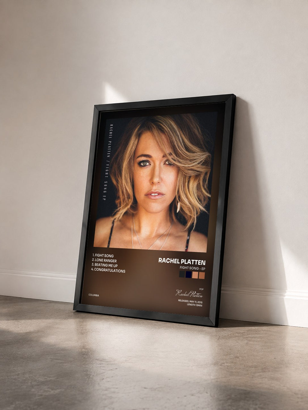 #noir Tableau de l'album Fight Song - EP de Rachel Platten vu de trois quarts, cadre noir