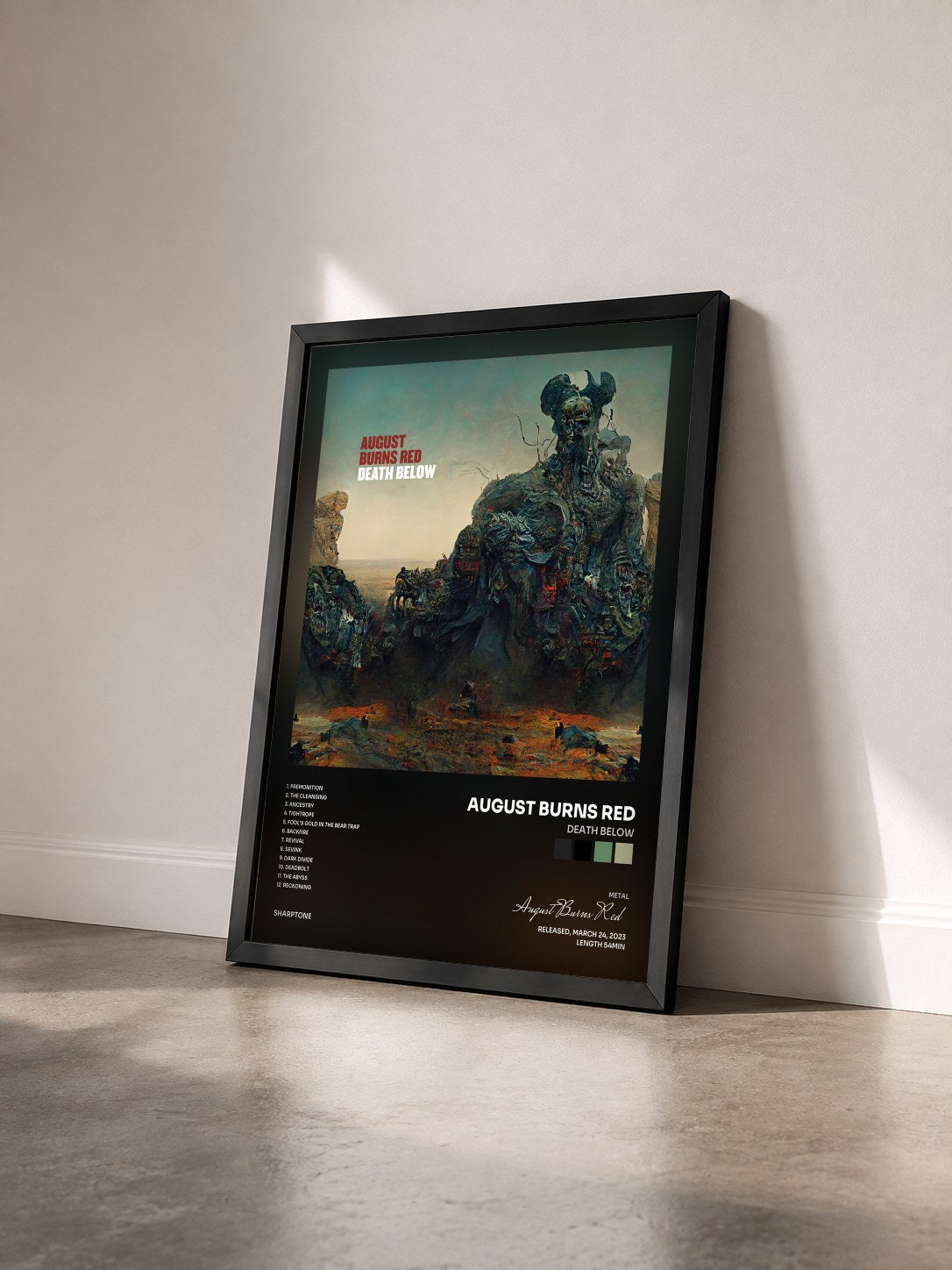 #noir Tableau de l'album Death Below de August Burns Red vu de trois quarts, cadre noir