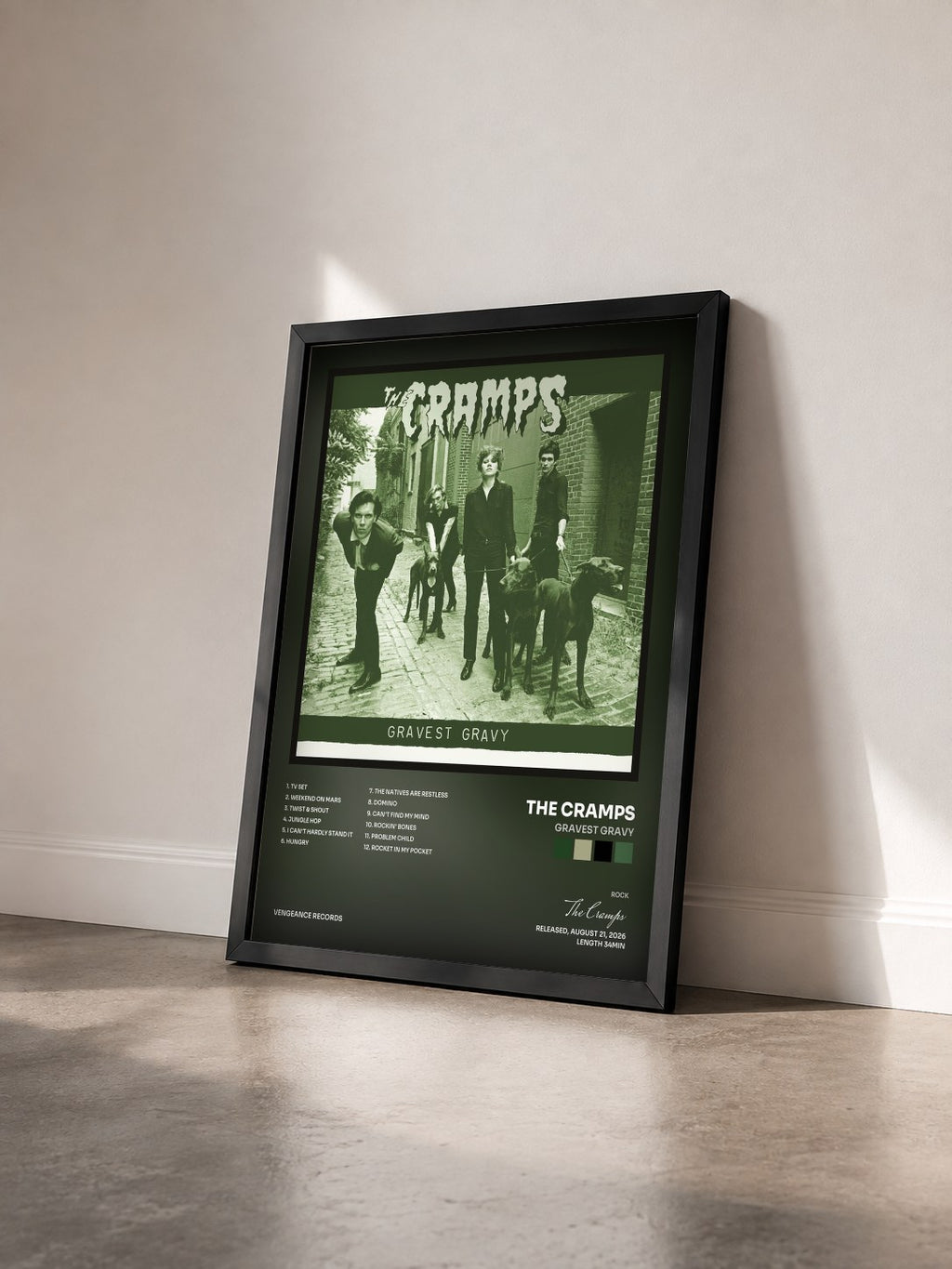 #noir Tableau de l'album Gravest Gravy de The Cramps vu de trois quarts, cadre noir