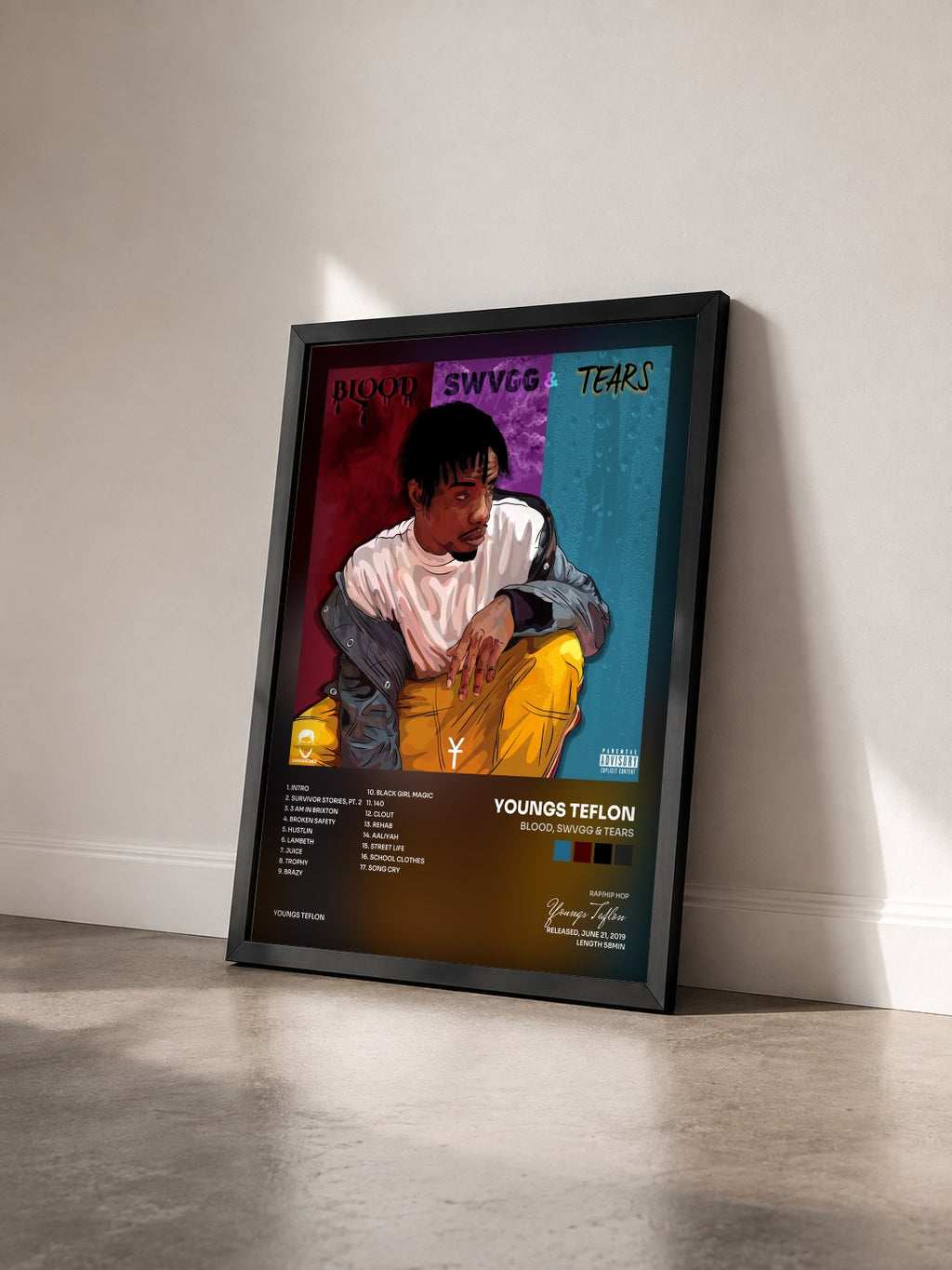 #noir Tableau de l'album Blood, Swvgg & Tears de Youngs Teflon vu de trois quarts, cadre noir