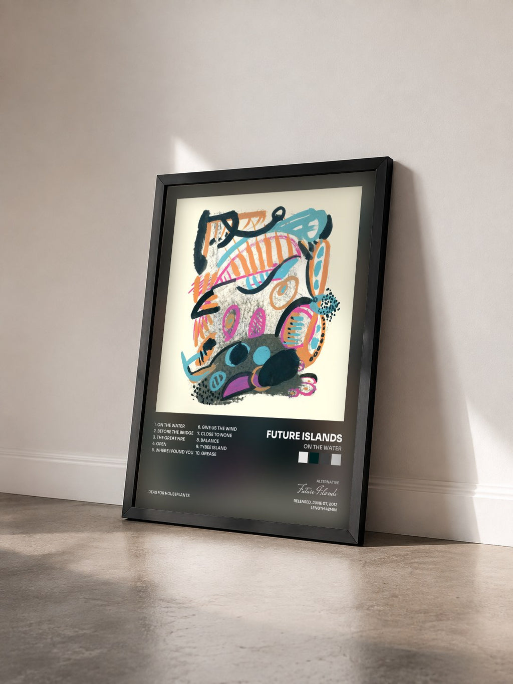 #noir Tableau de l'album On the Water de Future Islands vu de trois quarts, cadre noir