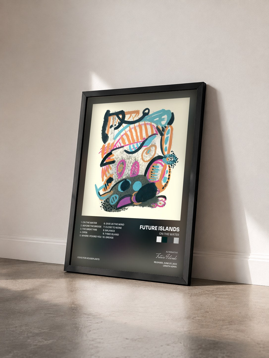 #noir Tableau de l'album On the Water de Future Islands vu de trois quarts, cadre noir