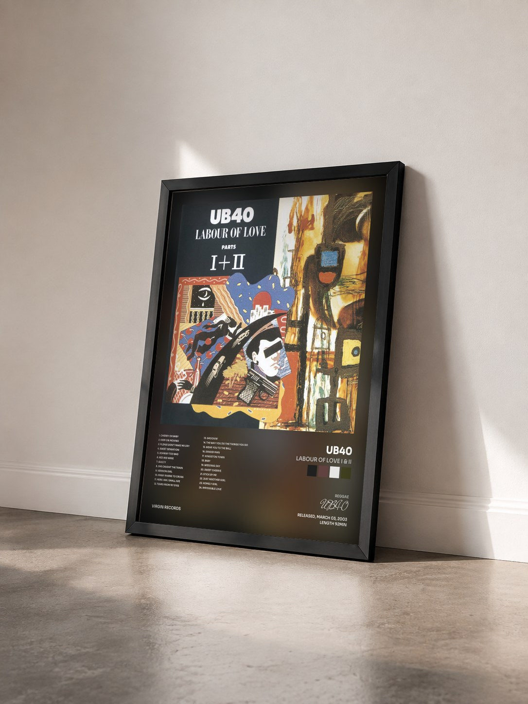#noir Tableau de l'album Labour Of Love I & II de UB40 vu de trois quarts, cadre noir