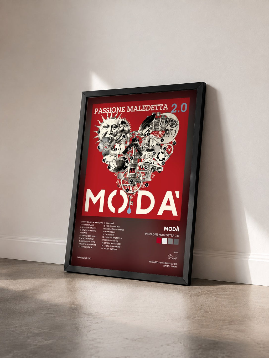 #noir Tableau de l'album Passione maledetta 2.0 de Modà vu de trois quarts, cadre noir
