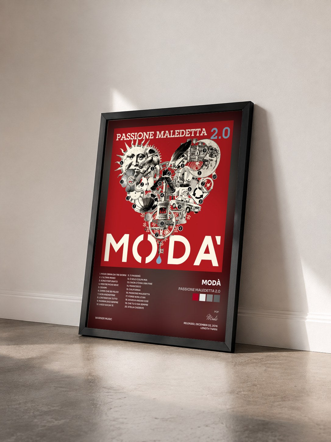 #noir Tableau de l'album Passione maledetta 2.0 de Modà vu de trois quarts, cadre noir
