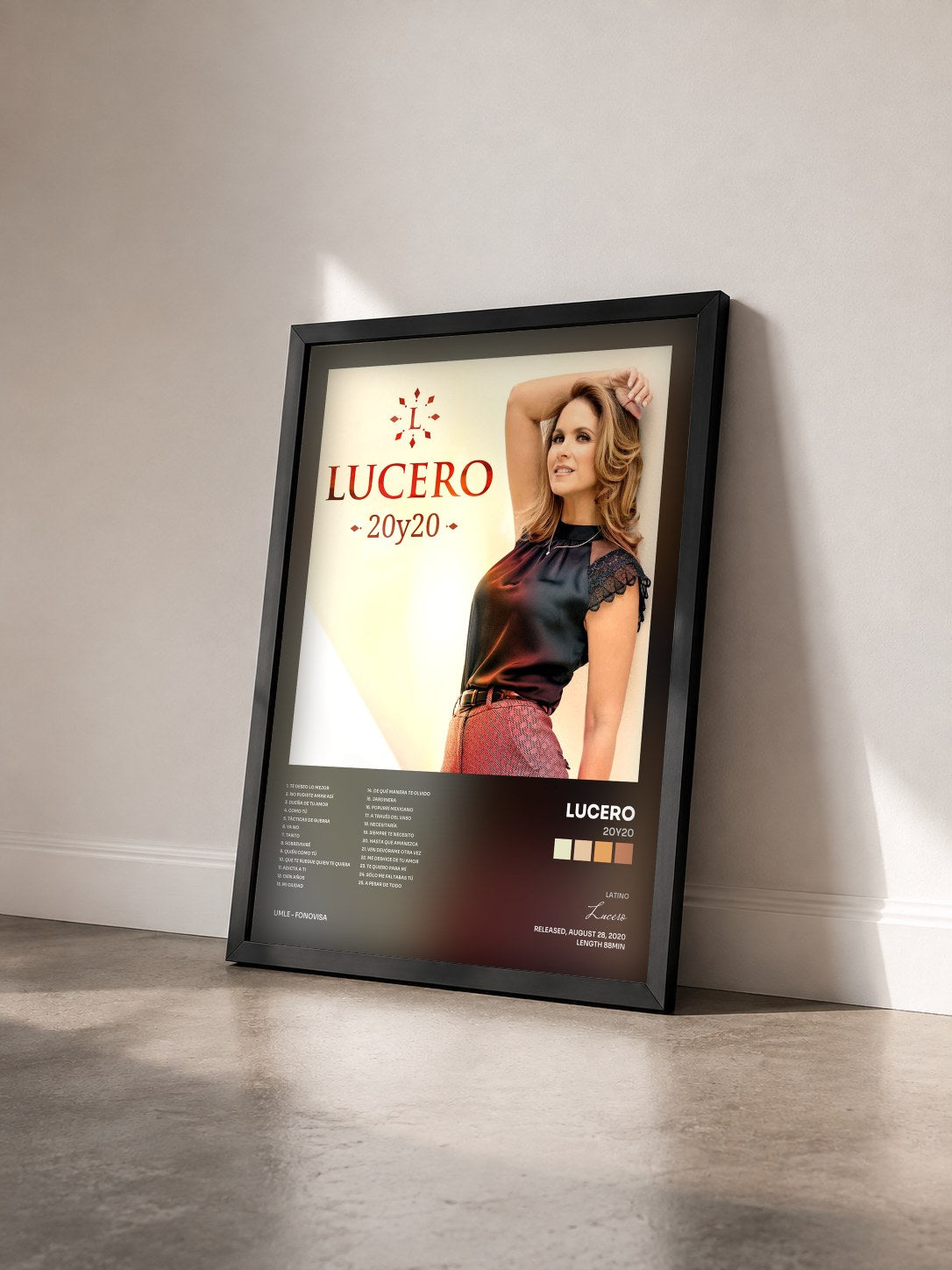 #noir Tableau de l'album 20y20 de Lucero vu de trois quarts, cadre noir