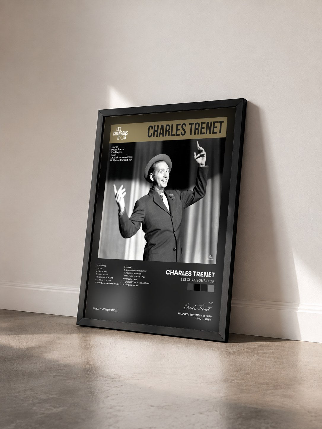 #noir Tableau de l'album Les chansons d'or de Charles Trenet vu de trois quarts, cadre noir