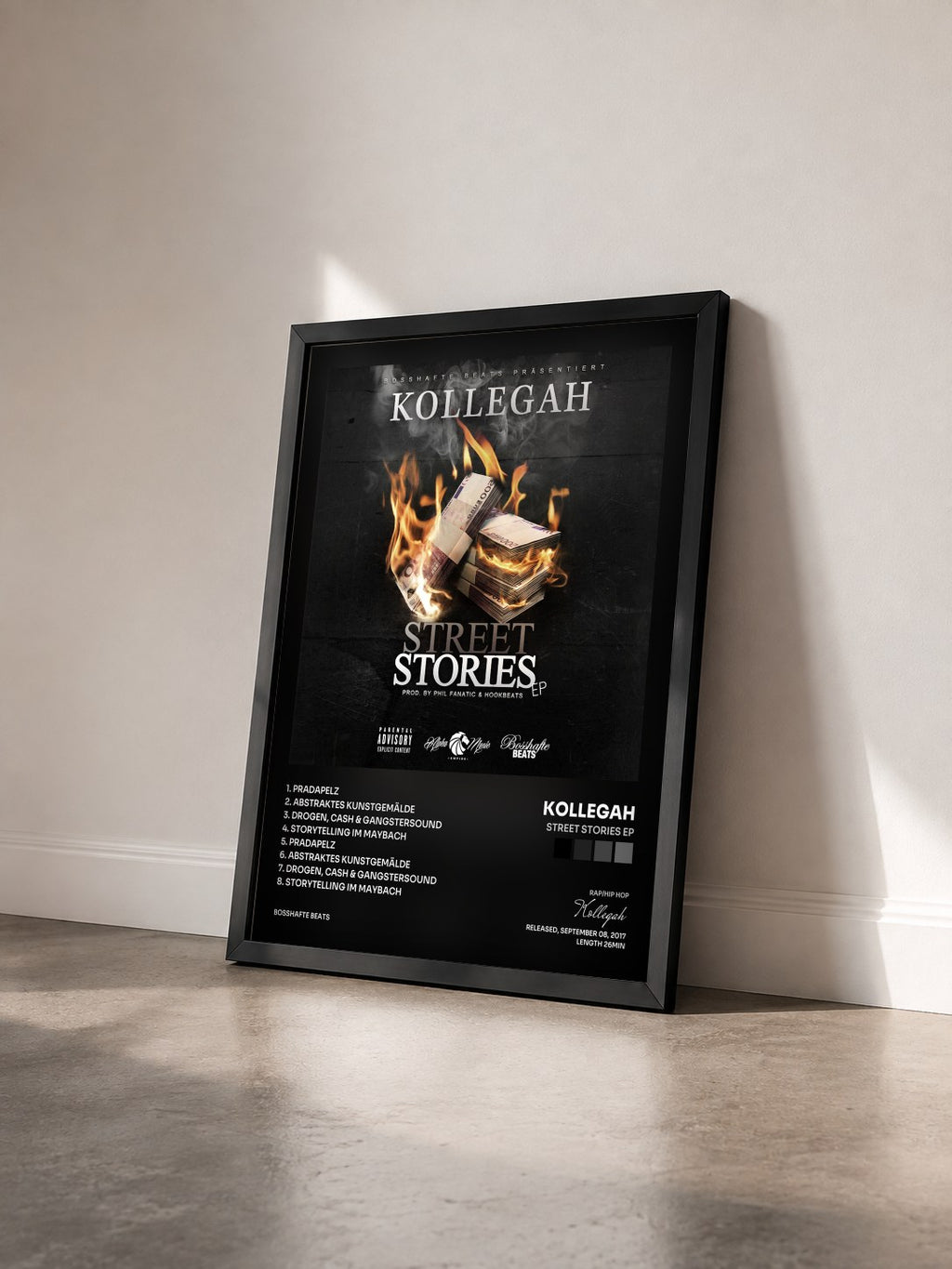 #noir Tableau de l'album Street Stories EP de Kollegah vu de trois quarts, cadre noir