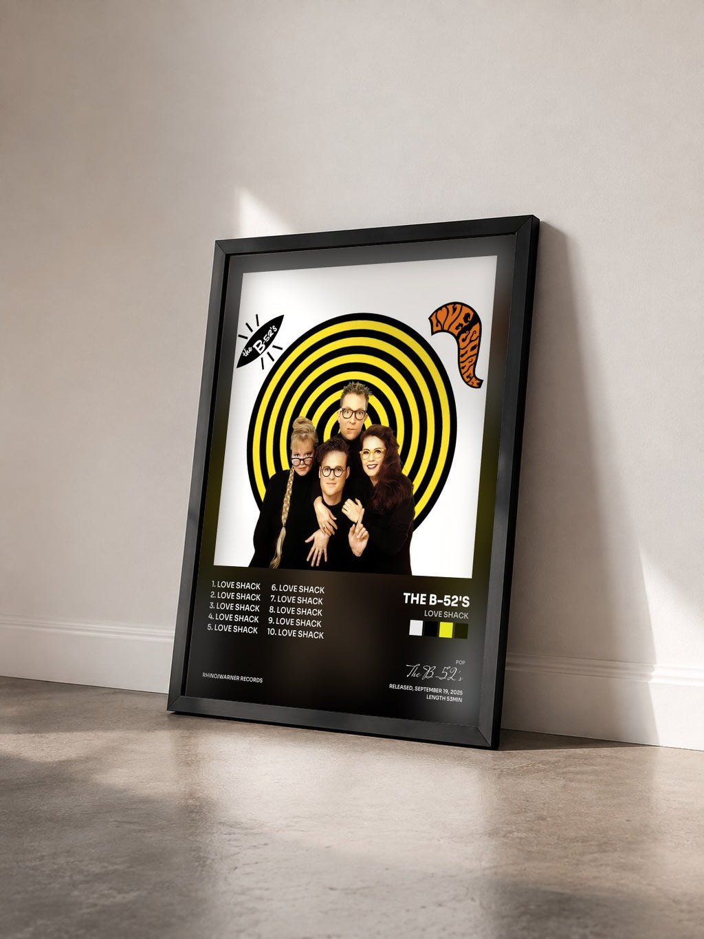 #noir Tableau de l'album Love Shack de The B-52's vu de trois quarts, cadre noir