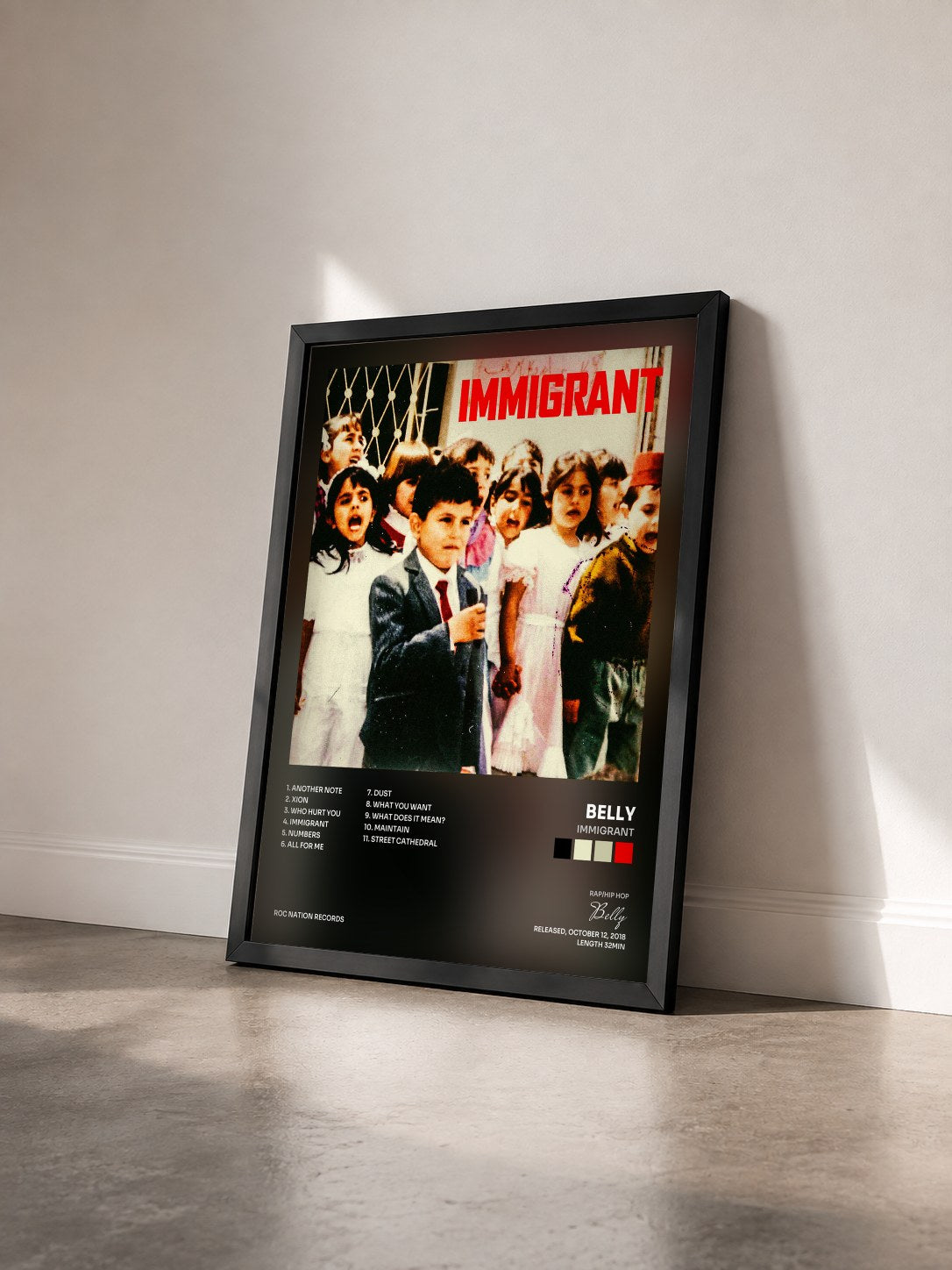 #noir Tableau de l'album IMMIGRANT de Belly vu de trois quarts, cadre noir