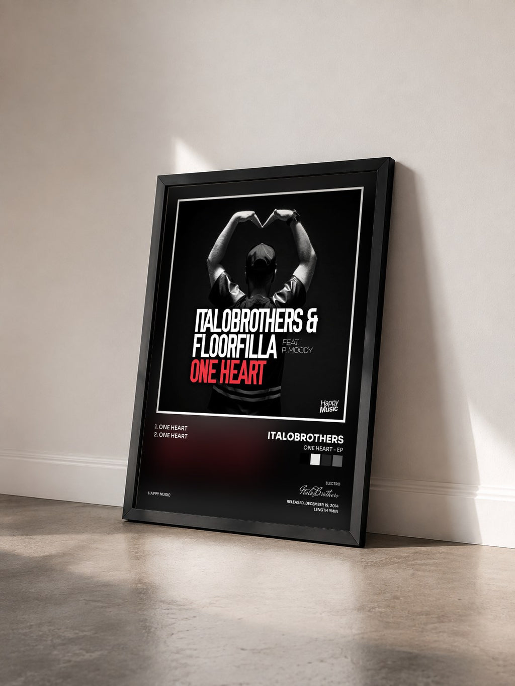 #noir Tableau de l'album One Heart - EP de ItaloBrothers vu de trois quarts, cadre noir