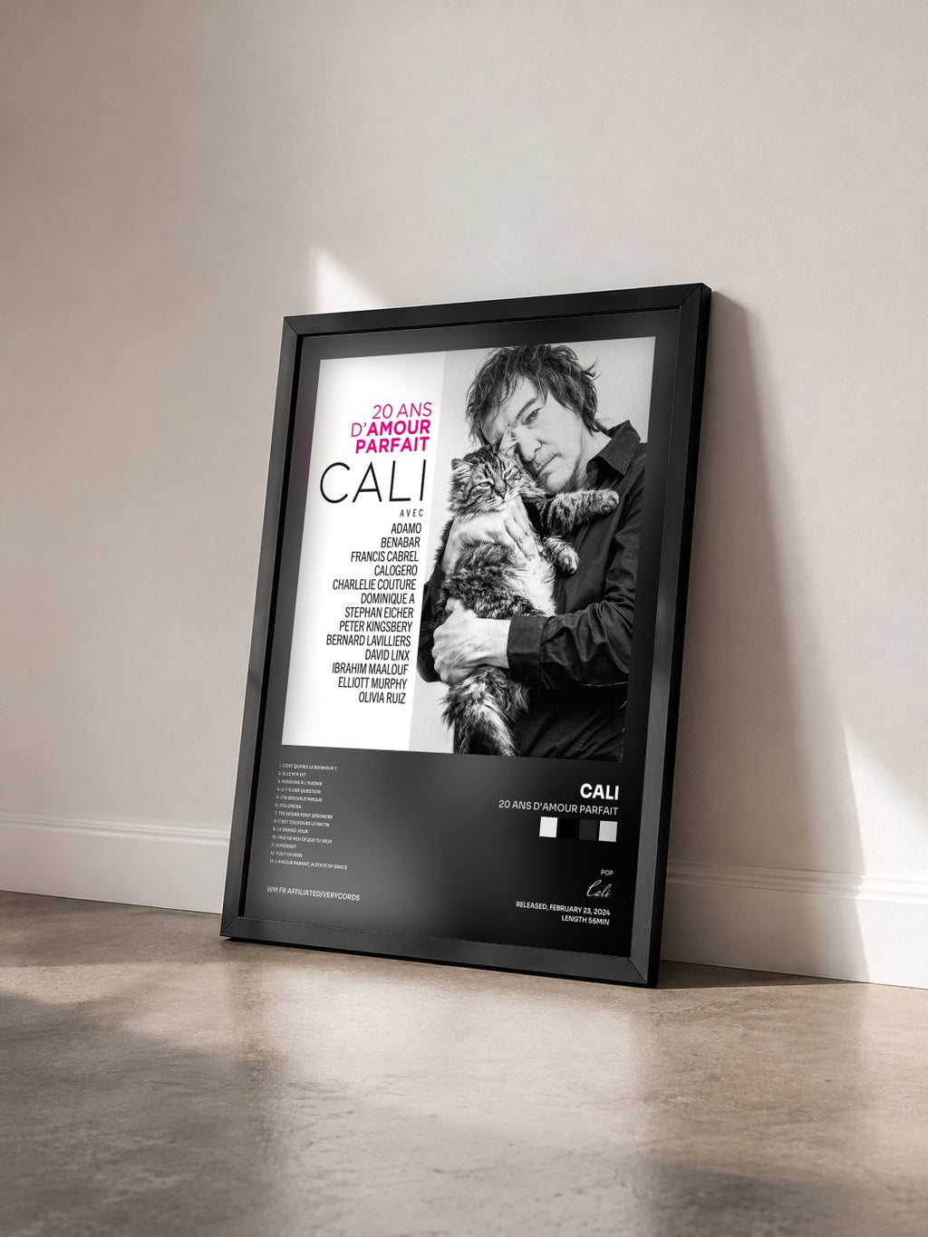 #noir Tableau de l'album 20 ans d'amour parfait de Cali vu de trois quarts, cadre noir