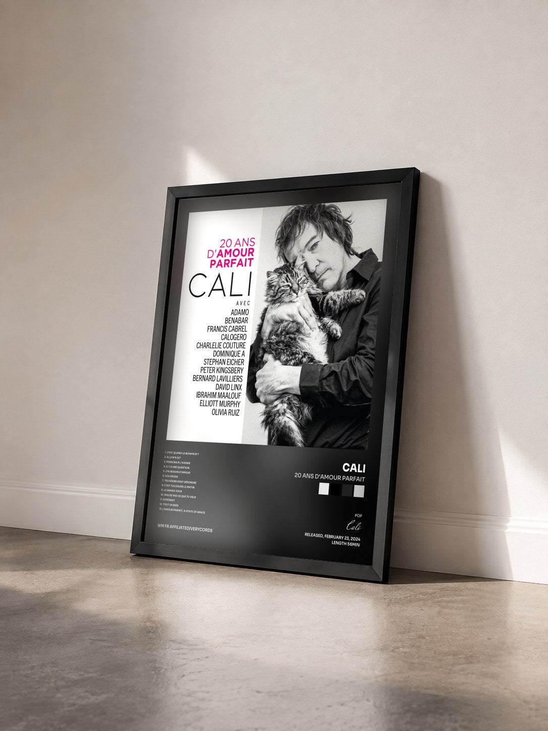 #noir Tableau de l'album 20 ans d'amour parfait de Cali vu de trois quarts, cadre noir