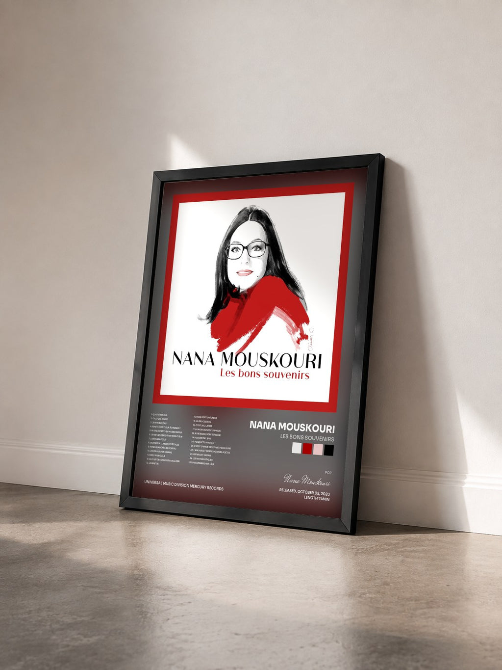 #noir Tableau de l'album Les bons souvenirs de Nana Mouskouri vu de trois quarts, cadre noir