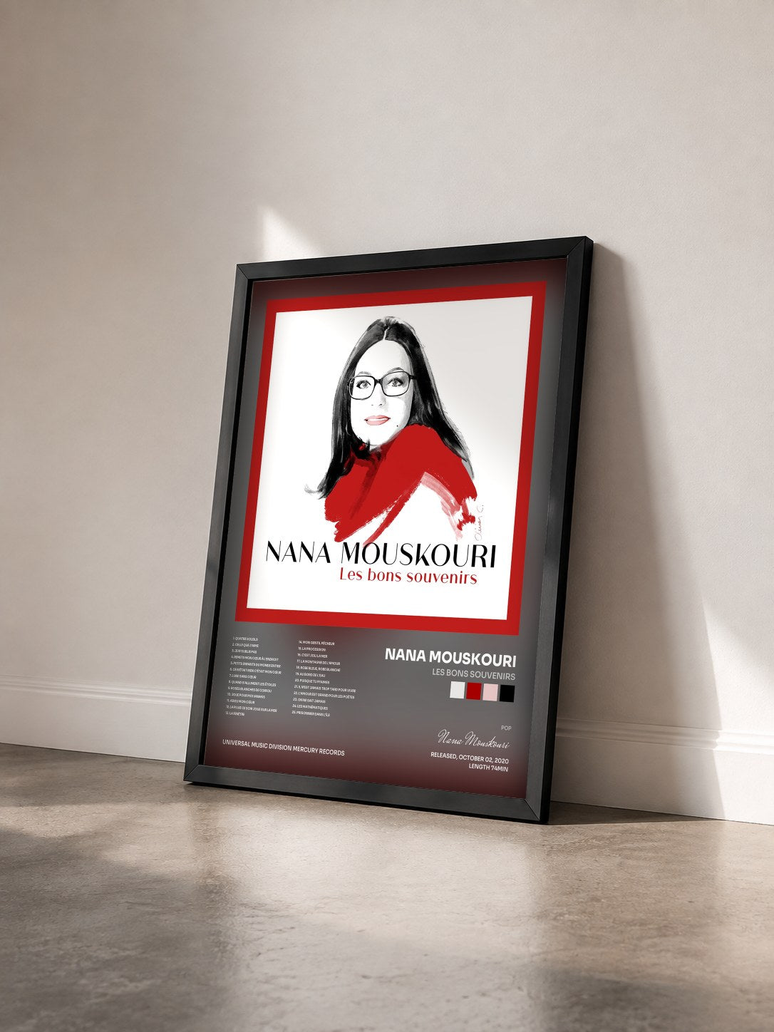 #noir Tableau de l'album Les bons souvenirs de Nana Mouskouri vu de trois quarts, cadre noir