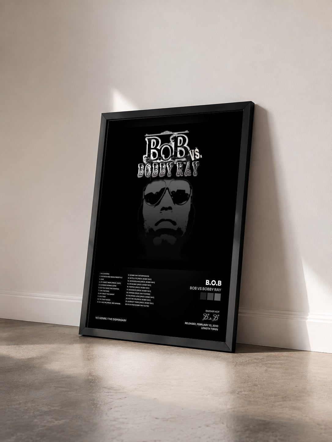 #noir Tableau de l'album Bob vs Bobby Ray de B.o.B vu de trois quarts, cadre noir