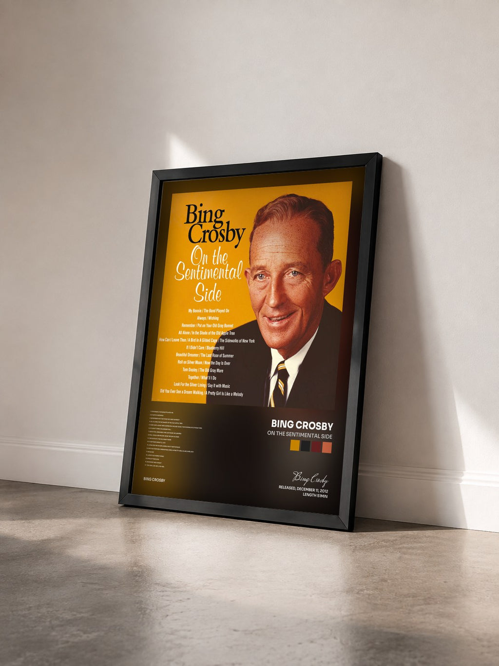 #noir Tableau de l'album On The Sentimental Side de Bing Crosby vu de trois quarts, cadre noir