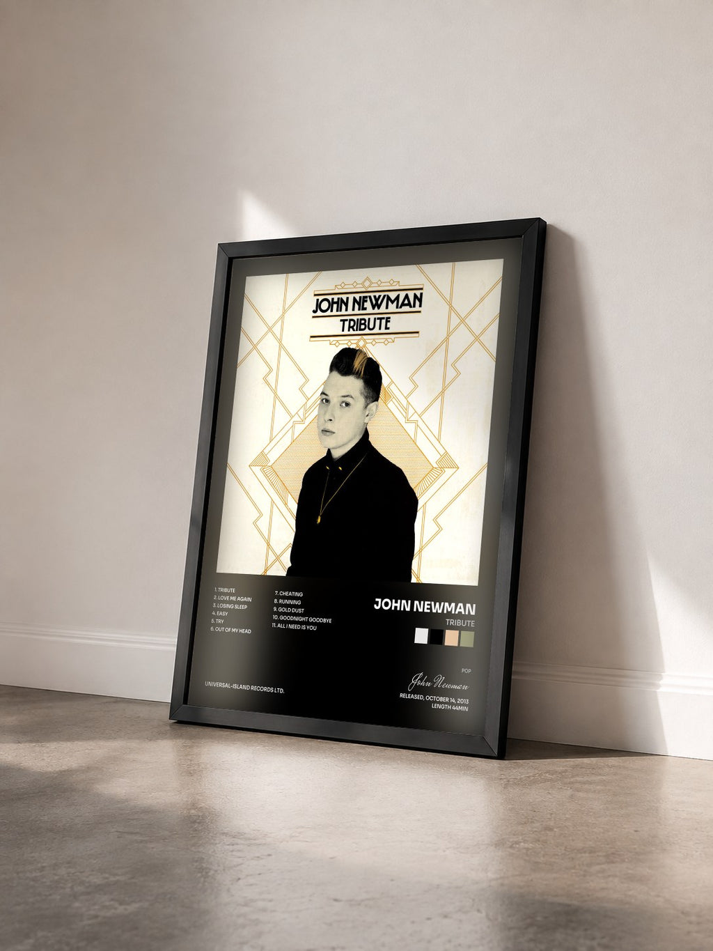#noir Tableau de l'album Tribute de John Newman vu de trois quarts, cadre noir