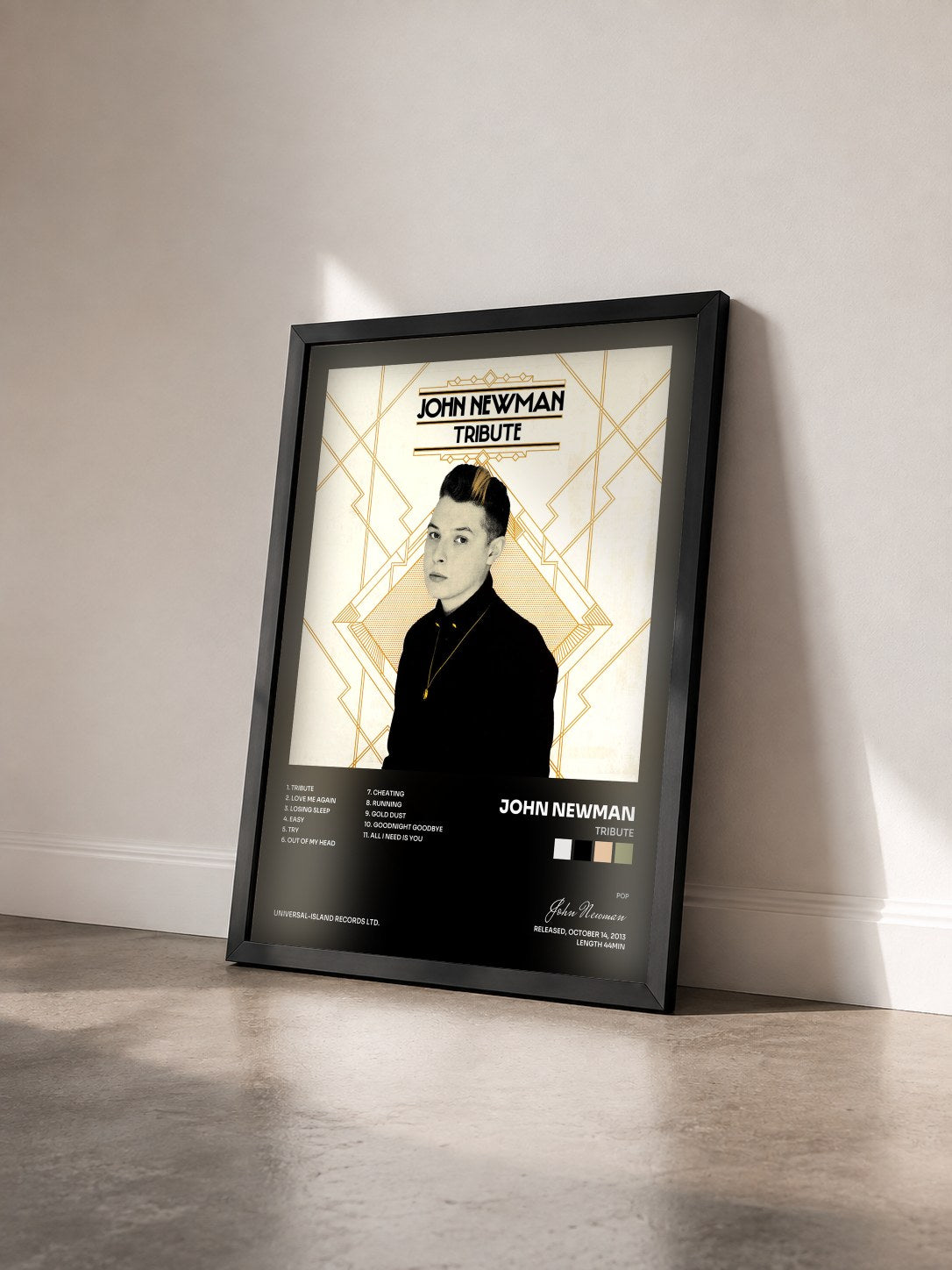#noir Tableau de l'album Tribute de John Newman vu de trois quarts, cadre noir
