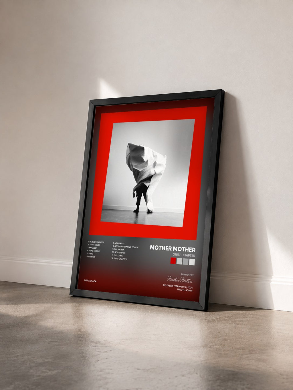 #noir Tableau de l'album Grief Chapter de Mother Mother vu de trois quarts, cadre noir