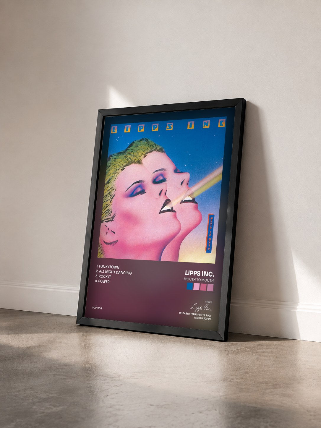 #noir Tableau de l'album Mouth To Mouth de Lipps Inc. vu de trois quarts, cadre noir