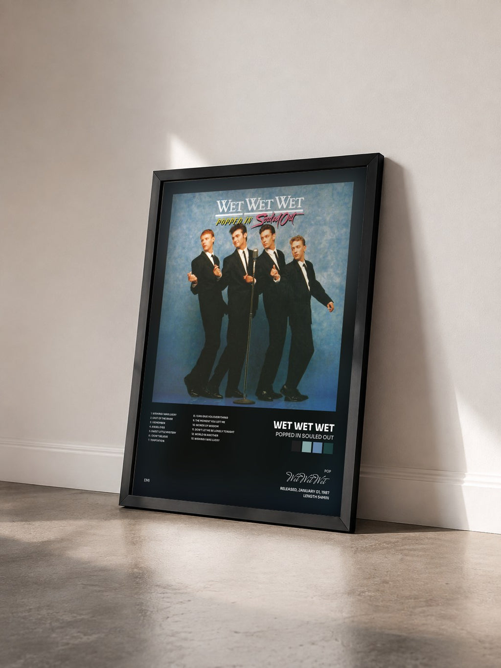 #noir Tableau de l'album Popped In Souled Out de Wet Wet Wet vu de trois quarts, cadre noir