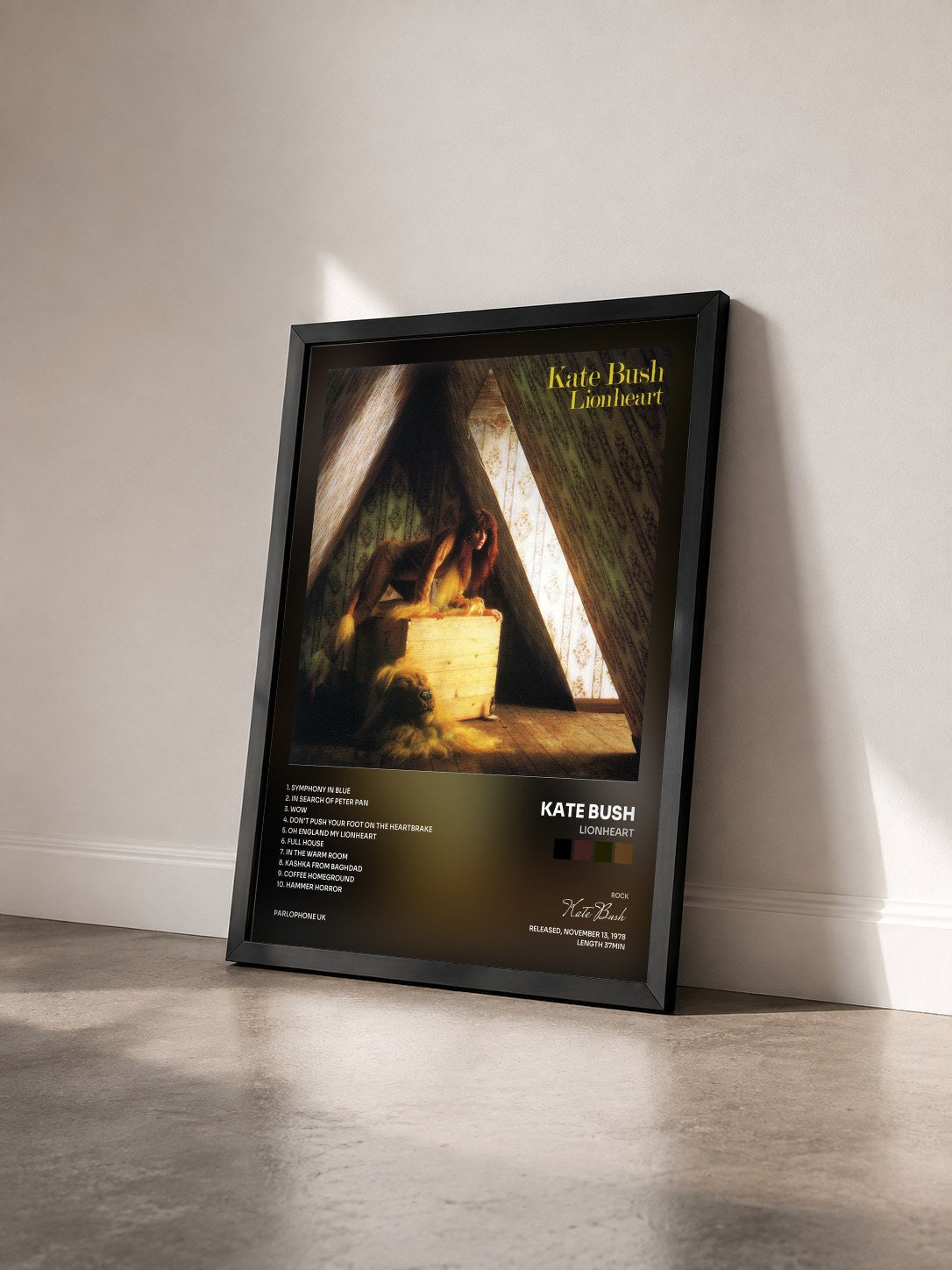 #noir Tableau de l'album Lionheart de Kate Bush vu de trois quarts, cadre noir