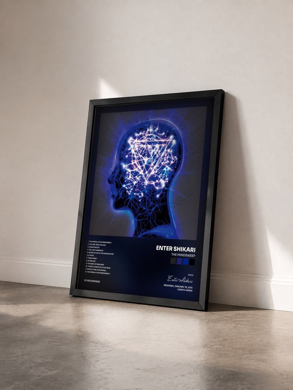 #noir Tableau de l'album The Mindsweep de Enter Shikari vu de trois quarts, cadre noir