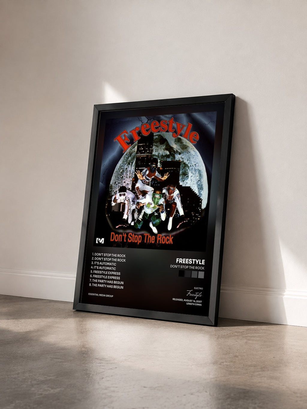#noir Tableau de l'album Don't Stop The Rock de Freestyle vu de trois quarts, cadre noir
