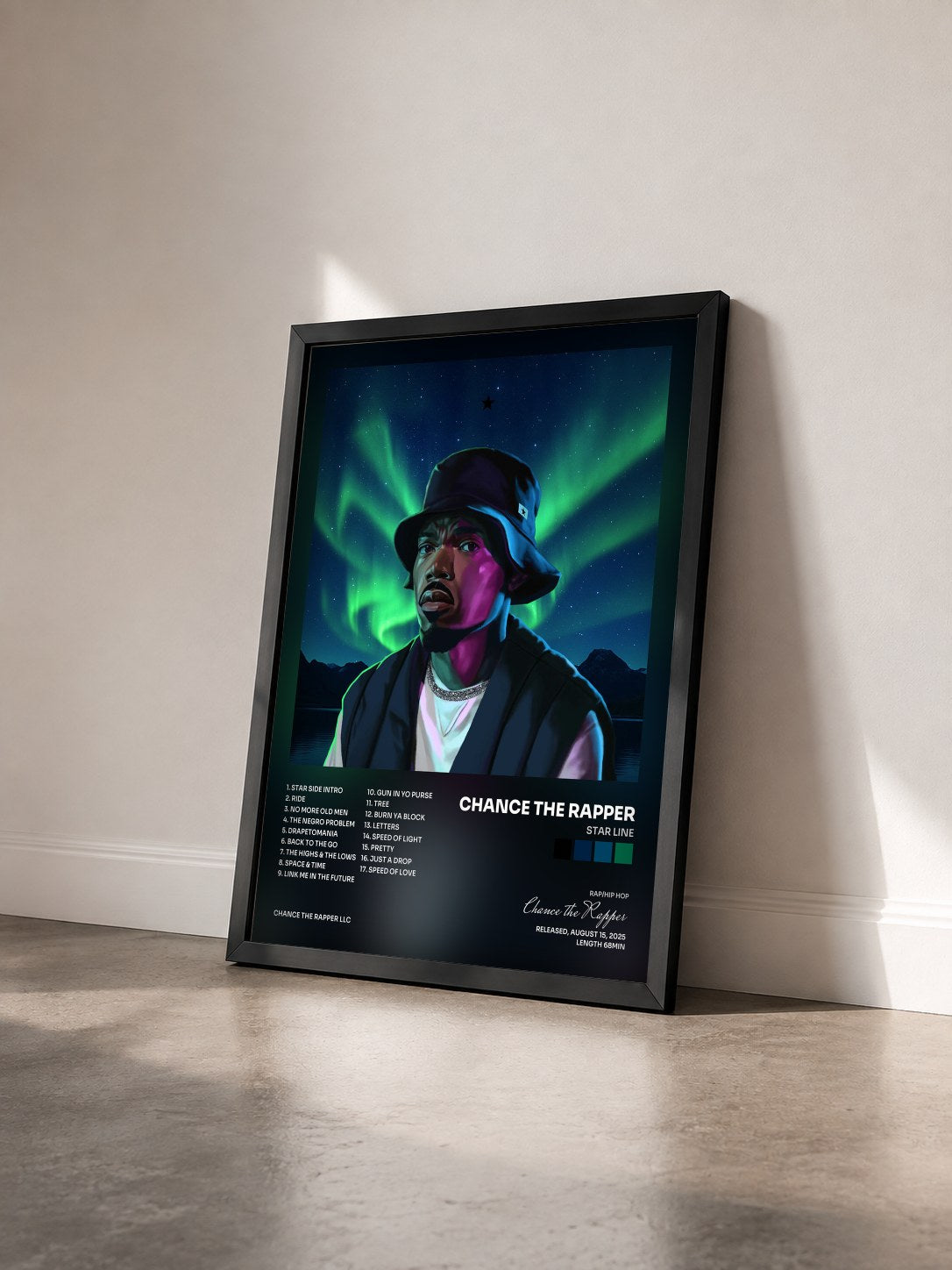 #noir Tableau de l'album STAR LINE de Chance the Rapper vu de trois quarts, cadre noir