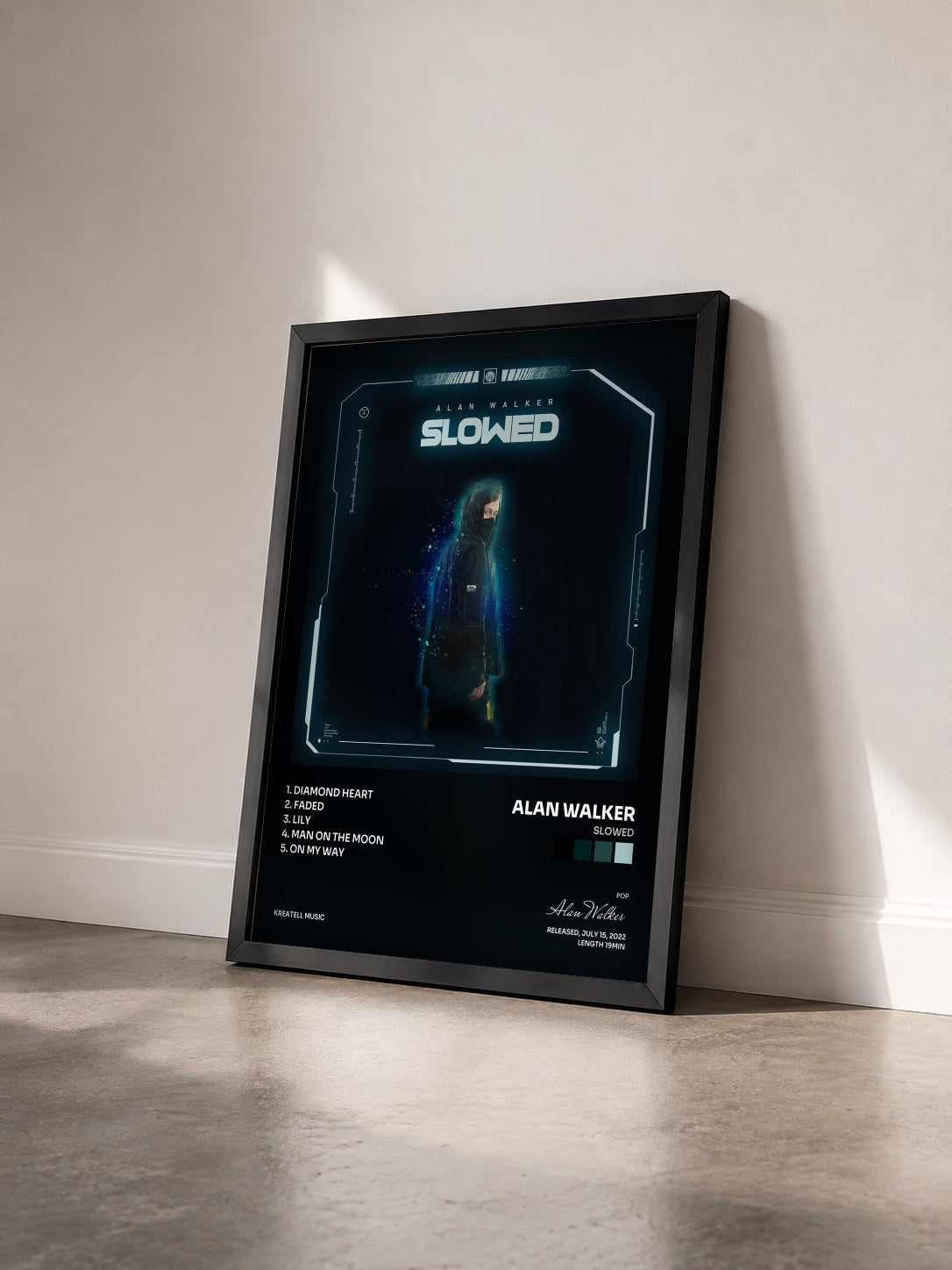 #noir Tableau de l'album Slowed de Alan Walker vu de trois quarts, cadre noir