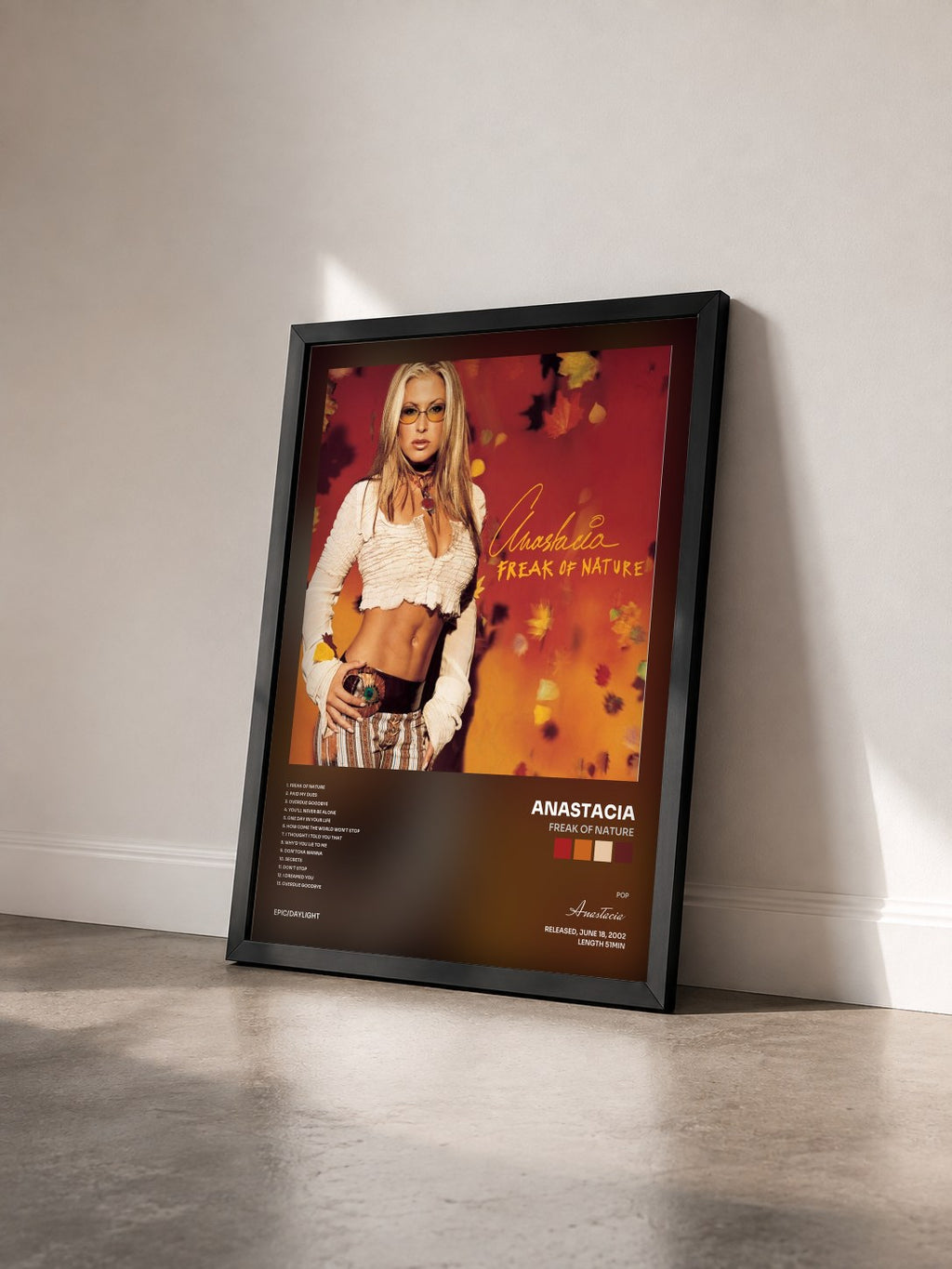 #noir Tableau de l'album Freak of Nature de Anastacia vu de trois quarts, cadre noir