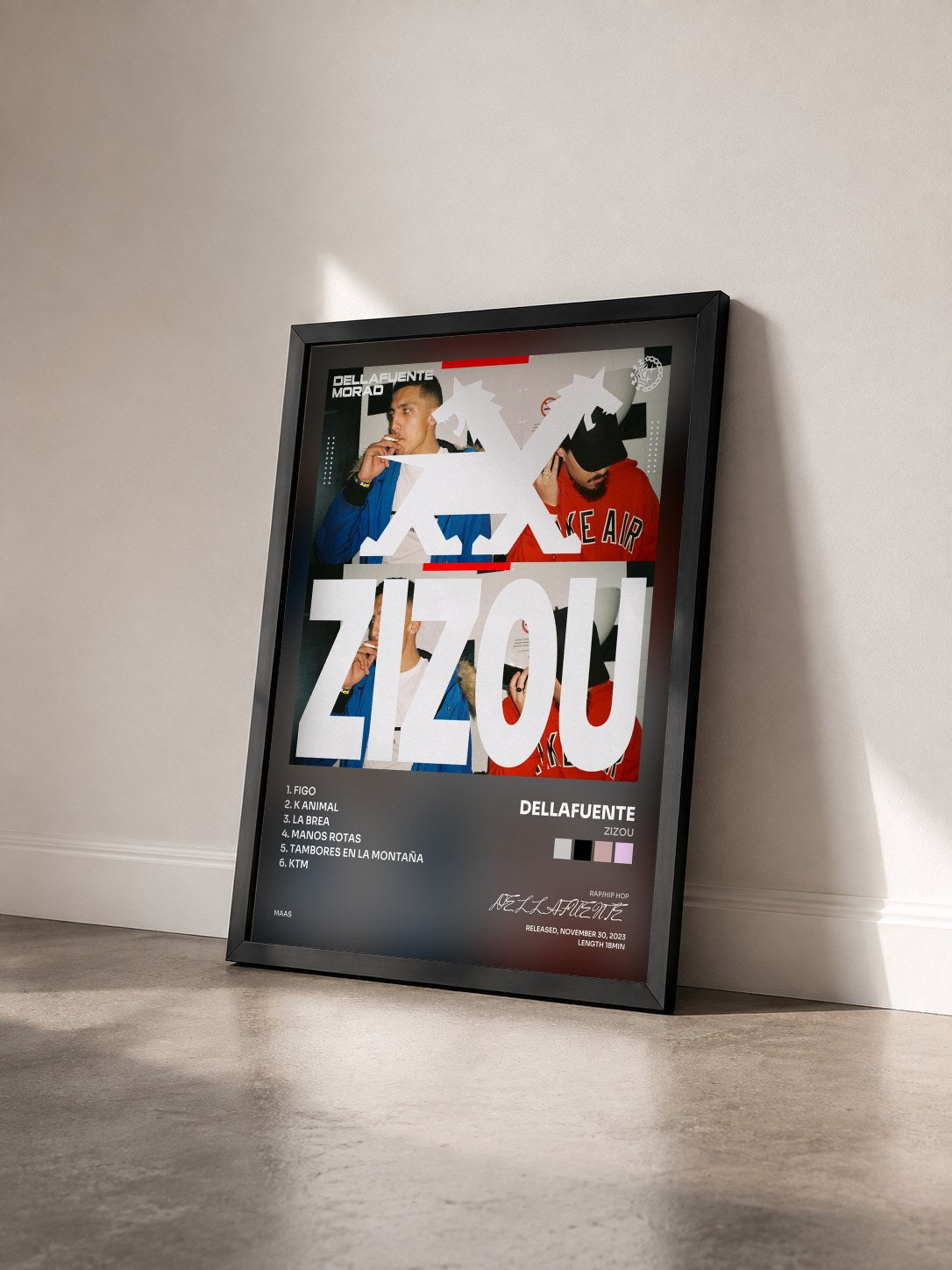 #noir Tableau de l'album ZIZOU de DELLAFUENTE vu de trois quarts, cadre noir