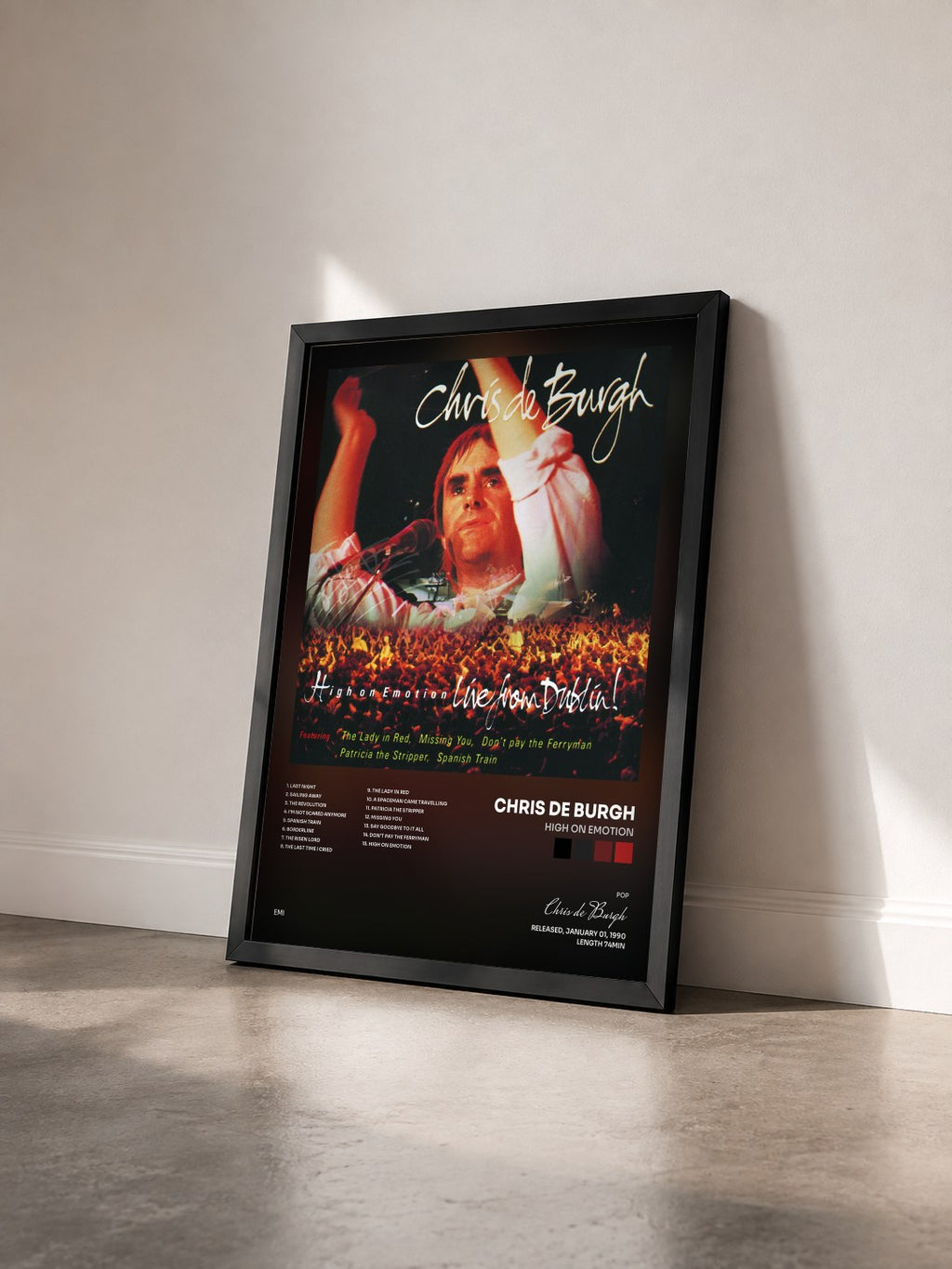 #noir Tableau de l'album High On Emotion de Chris de Burgh vu de trois quarts, cadre noir