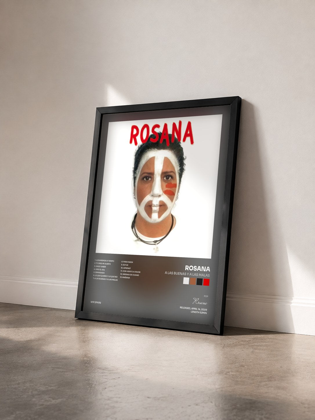 #noir Tableau de l'album A las buenas y a las malas de Rosana vu de trois quarts, cadre noir