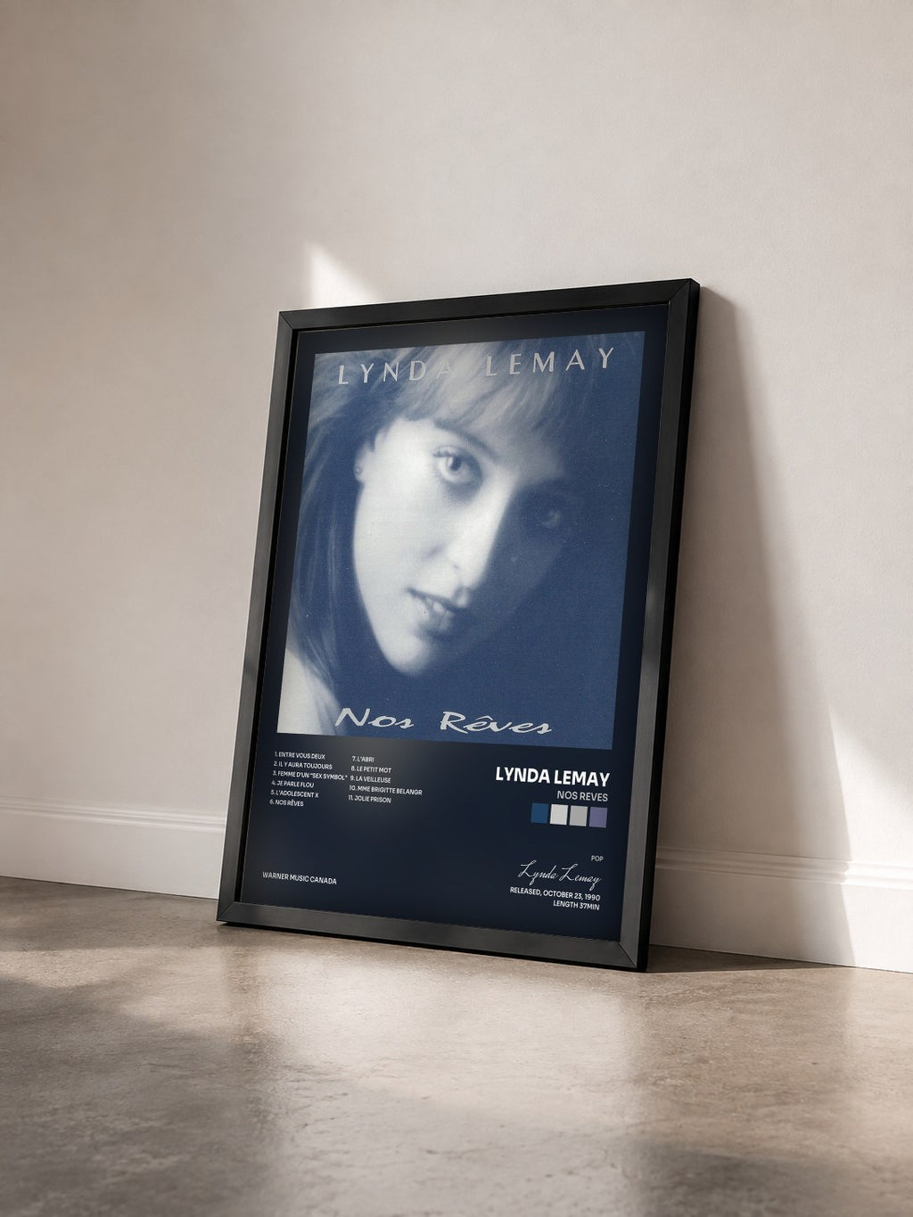 #noir Tableau de l'album Nos Reves de Lynda Lemay vu de trois quarts, cadre noir